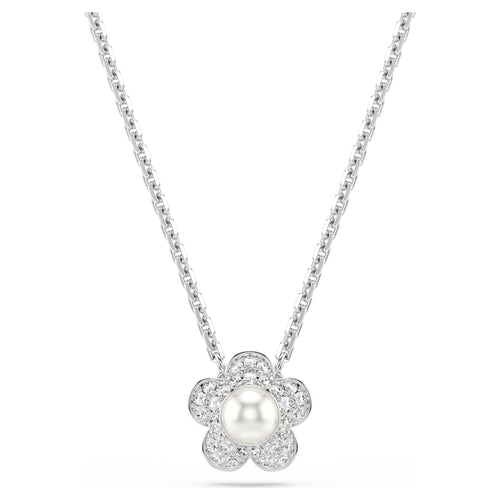 Ariana Grande x Swarovski pendant Crystal Pearl, Round cut, Flower, White, Rhodium plated