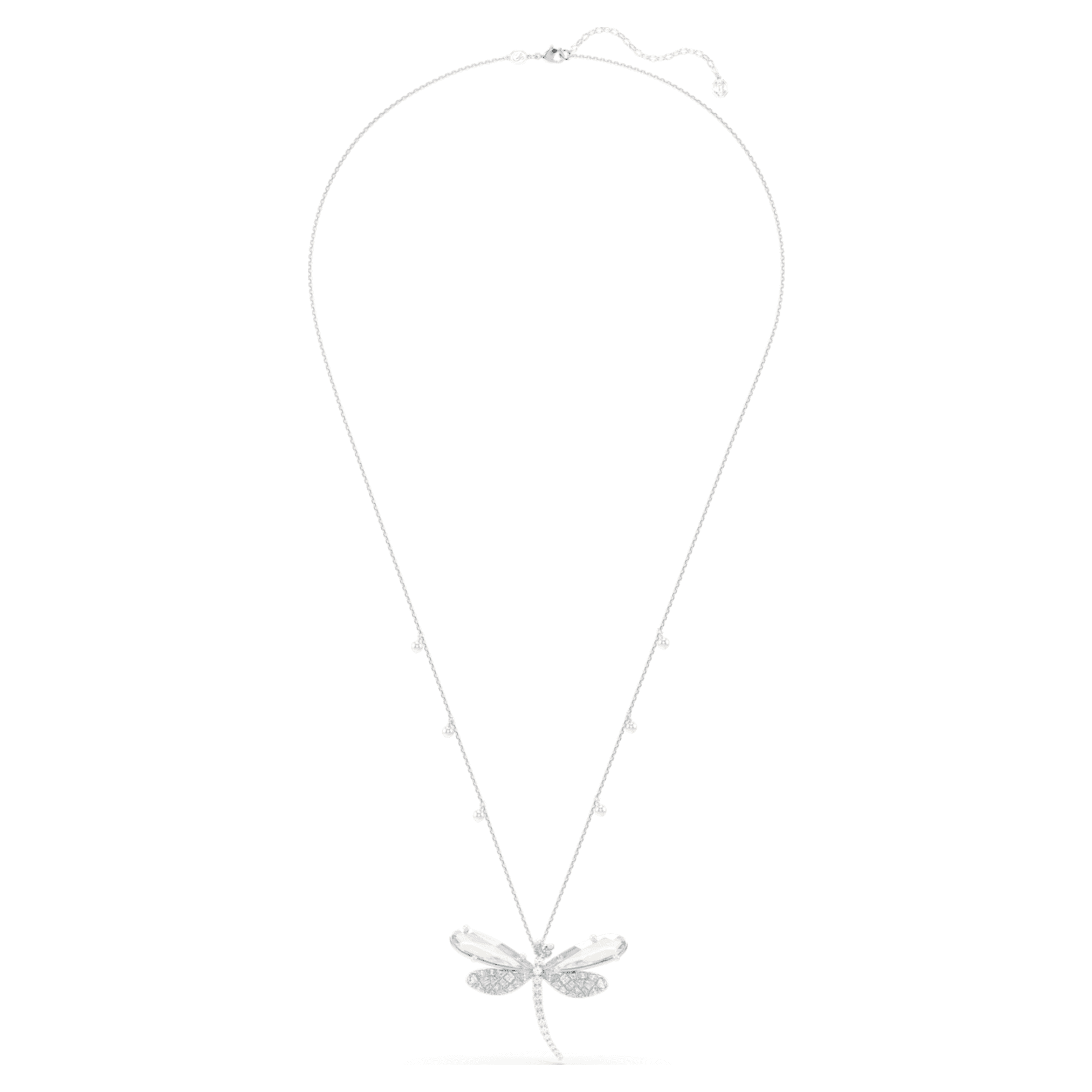 Ariana Grande x Swarovski pendant and brooch Crystal Pearl, Mixed cuts, Dragonfly, White, Rhodium plated