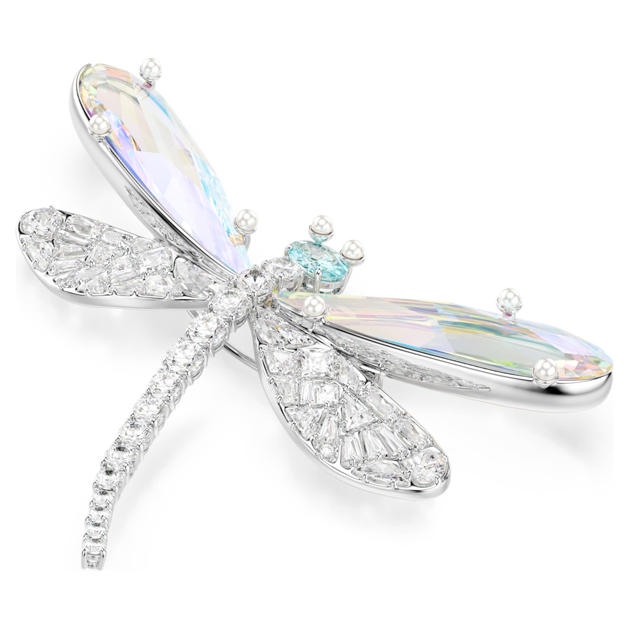 Ariana Grande x Swarovski pendant and brooch Crystal Pearl, Mixed cuts, Dragonfly, White, Rhodium plated