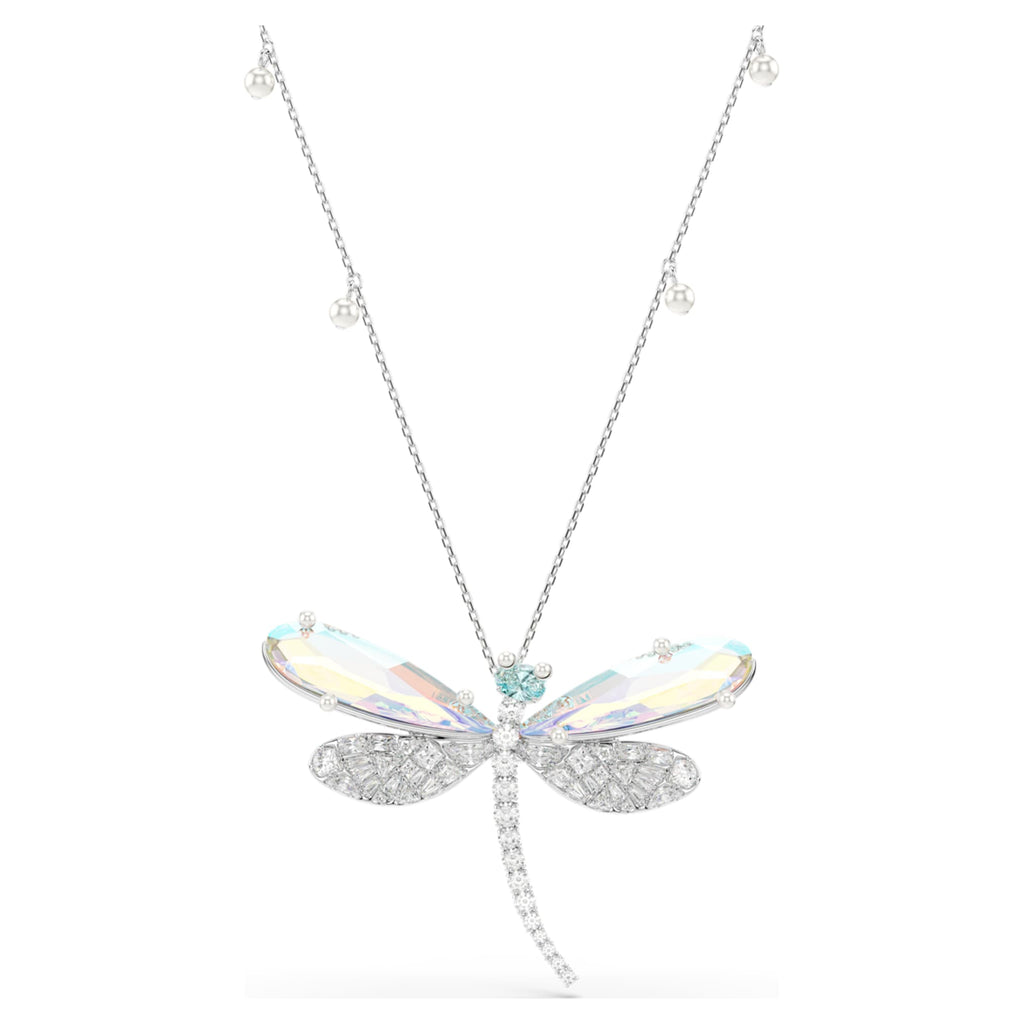 Ariana Grande x Swarovski pendant and brooch Crystal Pearl, Mixed cuts, Dragonfly, White, Rhodium plated
