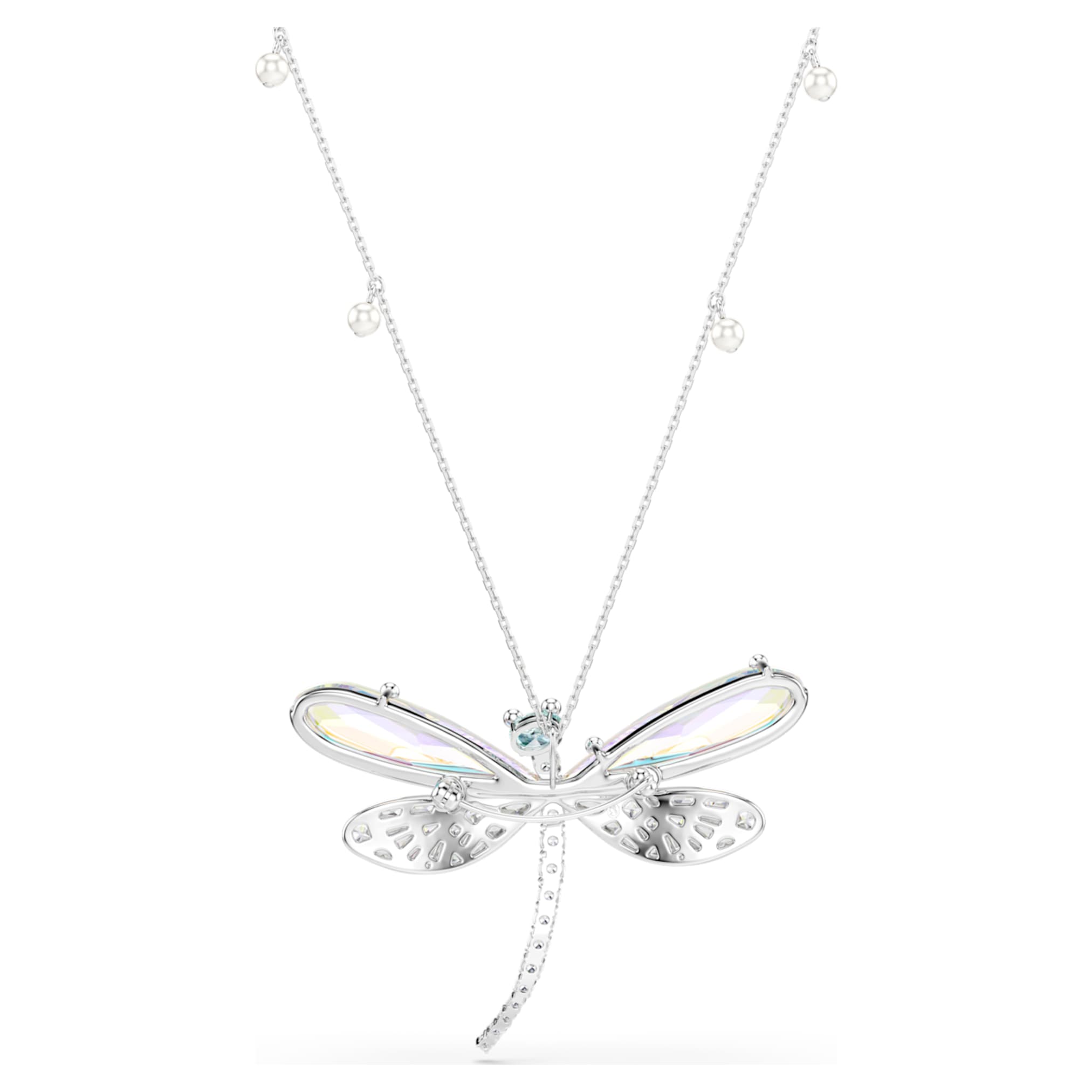 Ariana Grande x Swarovski pendant and brooch Crystal Pearl, Mixed cuts, Dragonfly, White, Rhodium plated