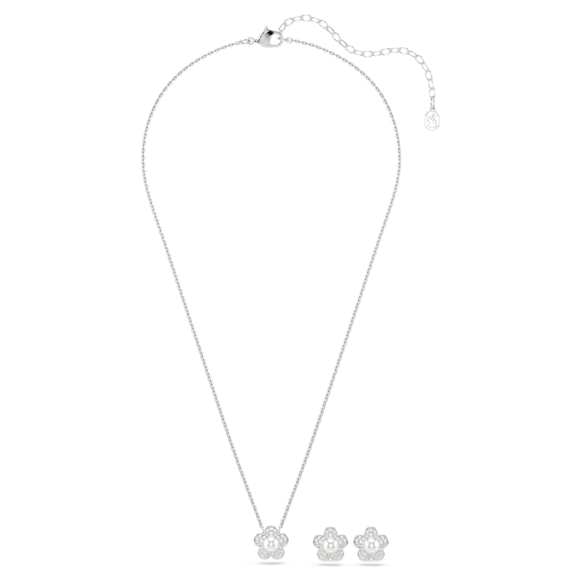 Ariana Grande x Swarovski set Crystal pearl, Round cut, Flower, White, Rhodium plated