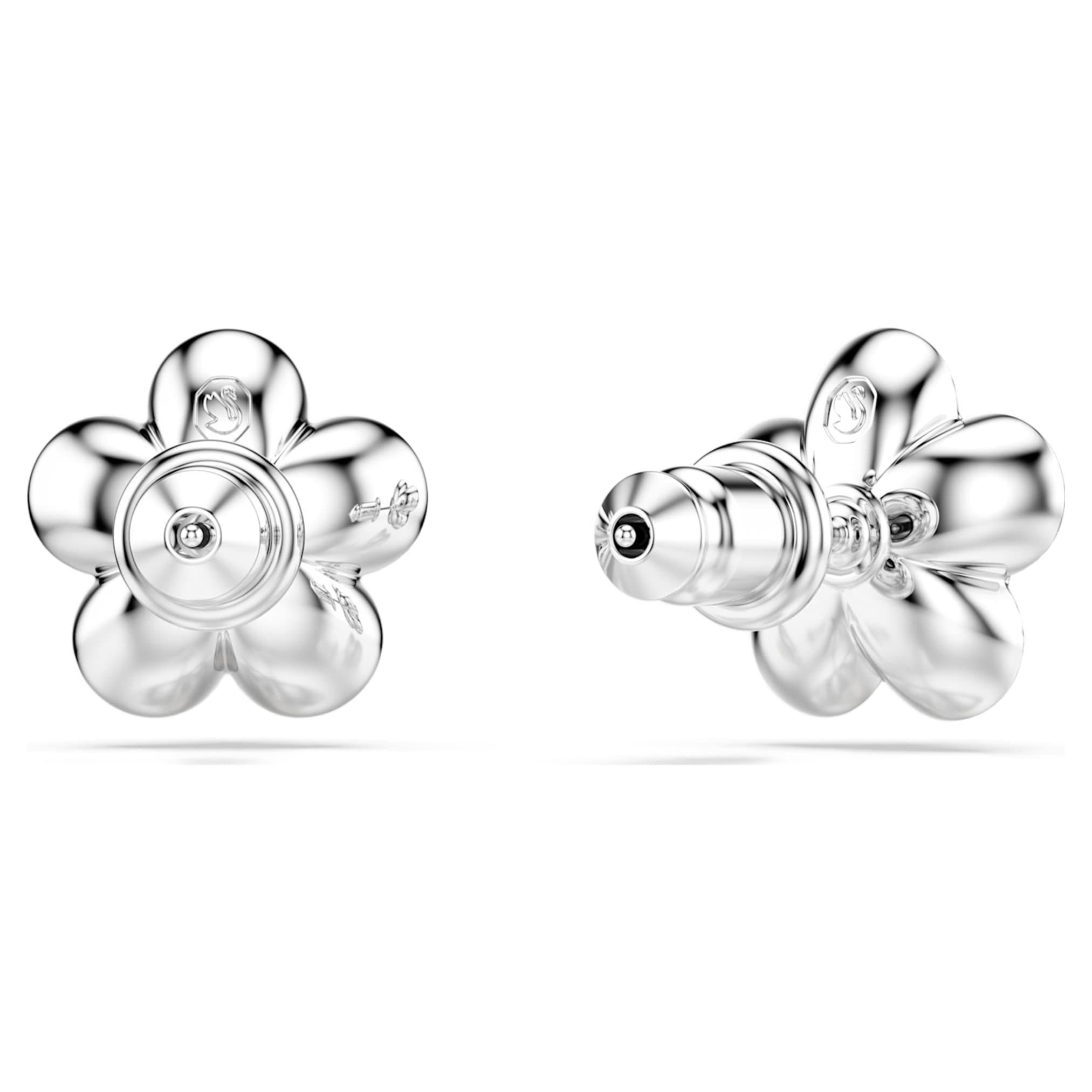 Ariana Grande x Swarovski stud earrings Crystal Pearl, Round cut, Flower, White, Rhodium plated