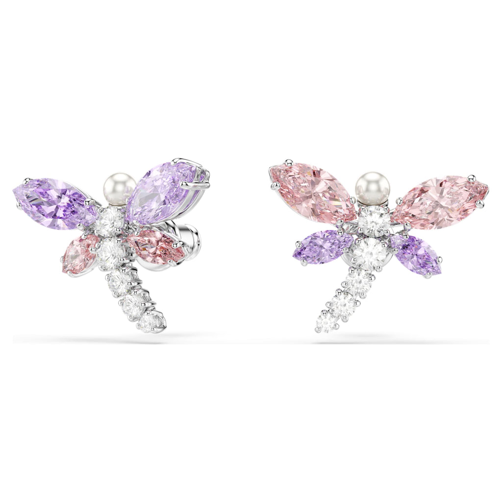 Ariana Grande x Swarovski stud earrings Mixed cuts, Dragonfly, Multicolored, Rhodium plated