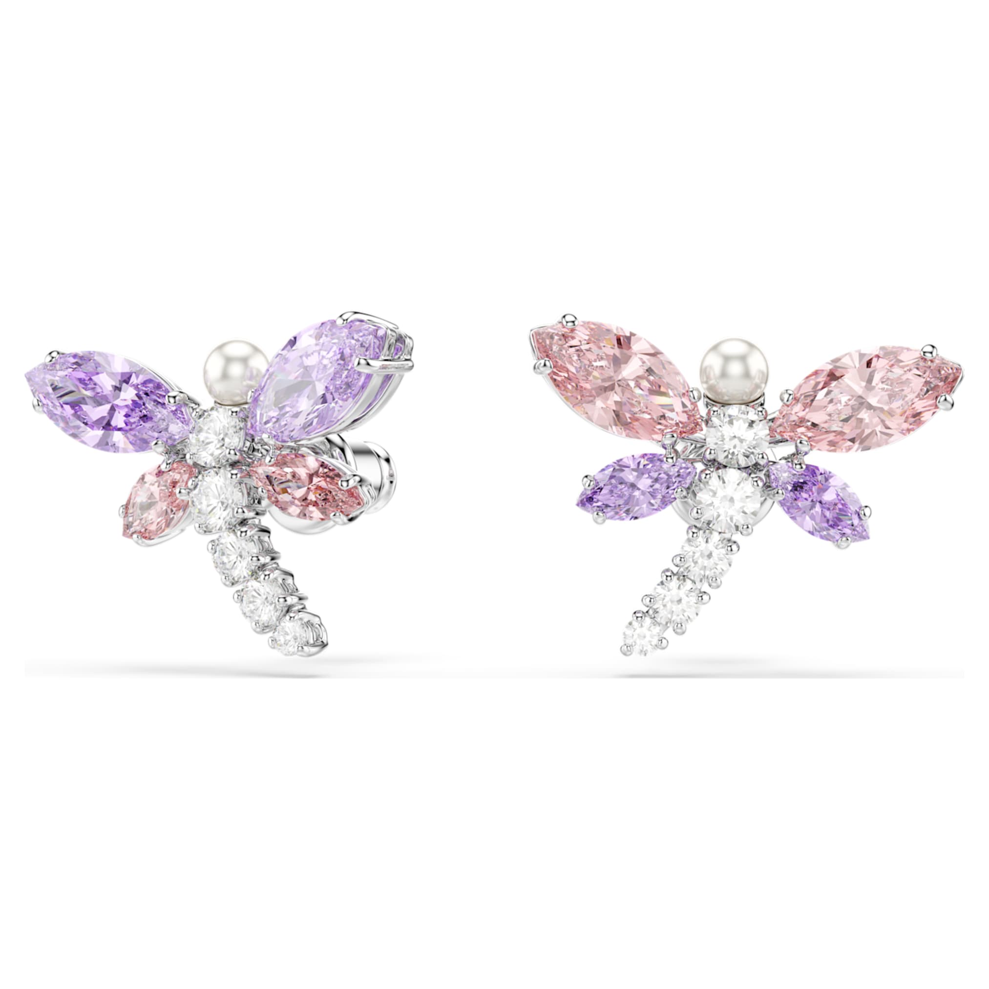 Ariana Grande x Swarovski stud earrings Mixed cuts, Dragonfly, Multicolored, Rhodium plated