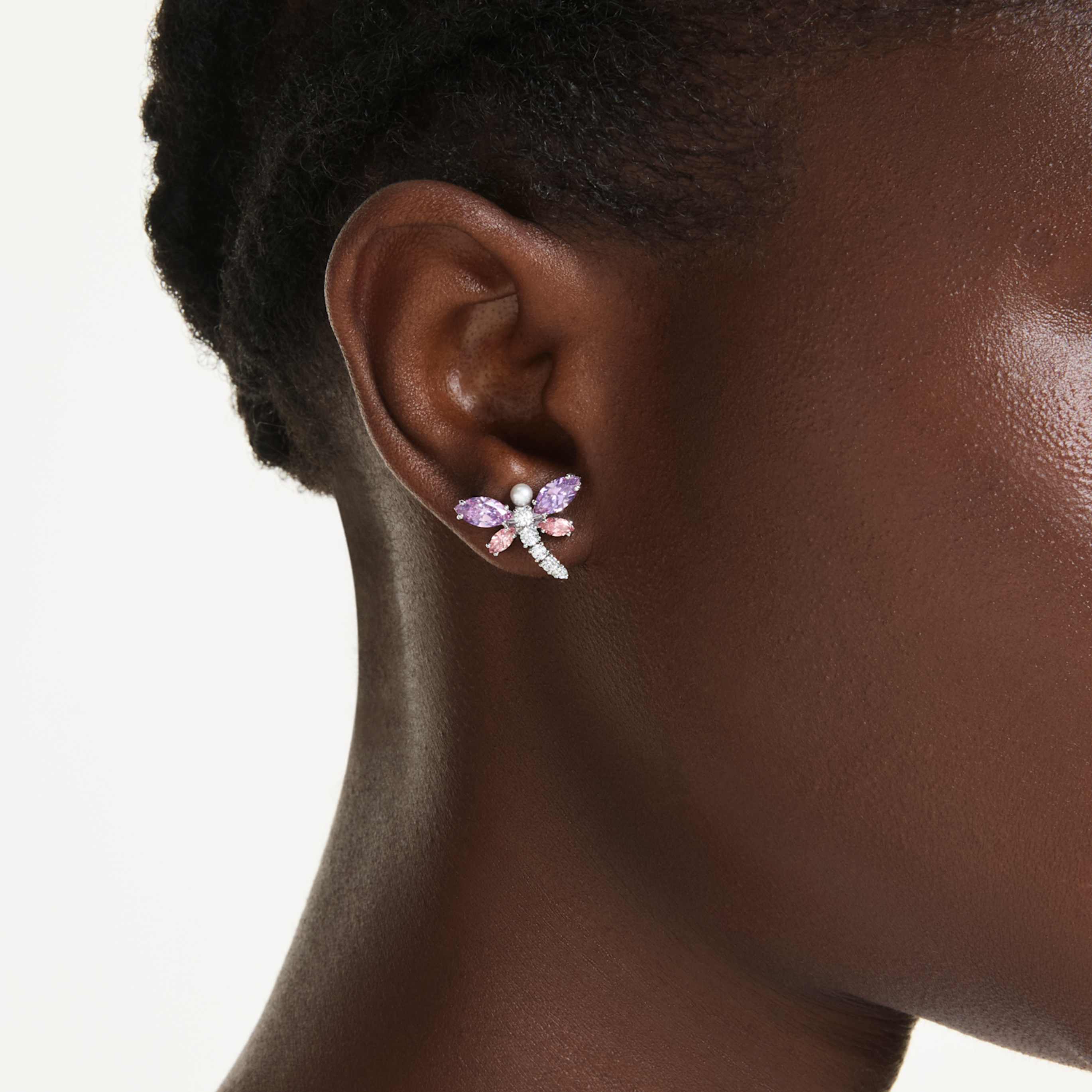 Ariana Grande x Swarovski stud earrings Mixed cuts, Dragonfly, Multicolored, Rhodium plated
