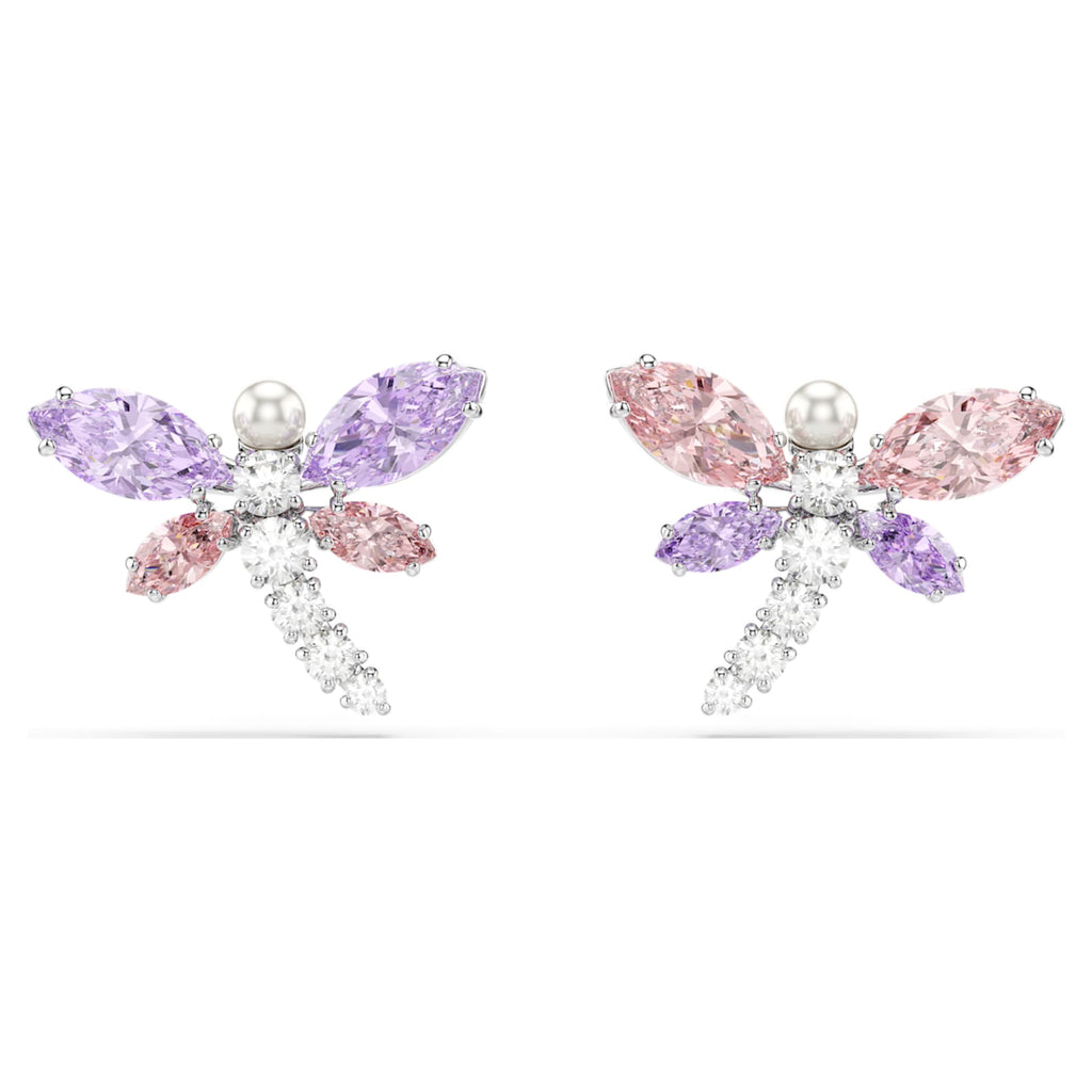 Ariana Grande x Swarovski stud earrings Mixed cuts, Dragonfly, Multicolored, Rhodium plated