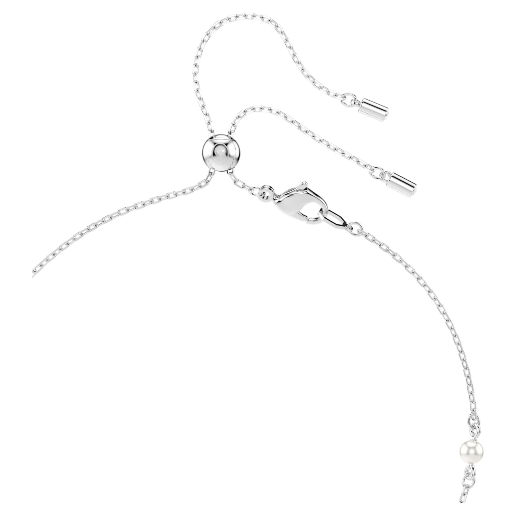 Ariana Grande x Swarovski Y necklace Mixed cuts, Crystal pearl, Heart, White, Rhodium plated
