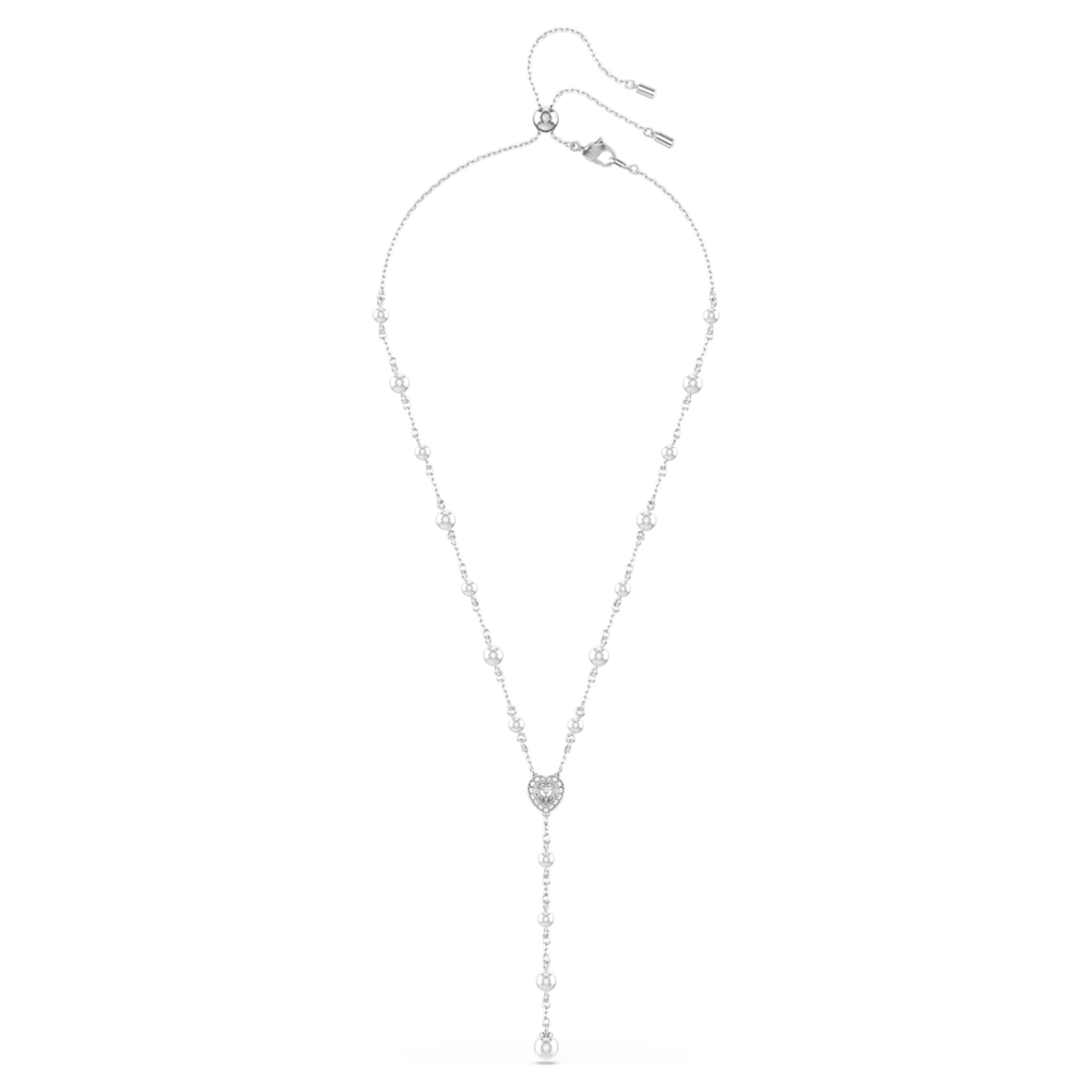 Ariana Grande x Swarovski Y necklace Mixed cuts, Crystal pearl, Heart, White, Rhodium plated
