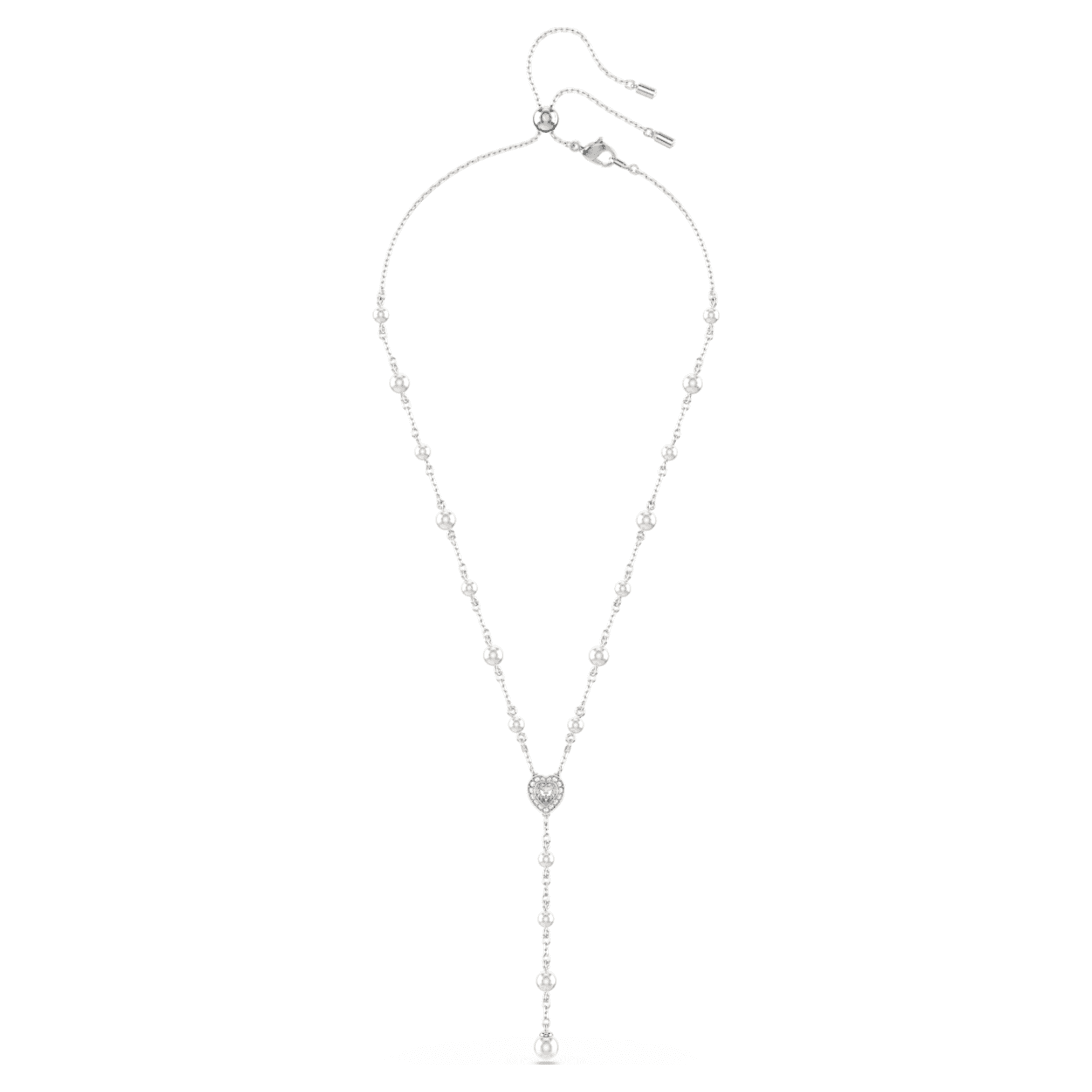 Ariana Grande x Swarovski Y necklace Mixed cuts, Crystal pearl, Heart, White, Rhodium plated