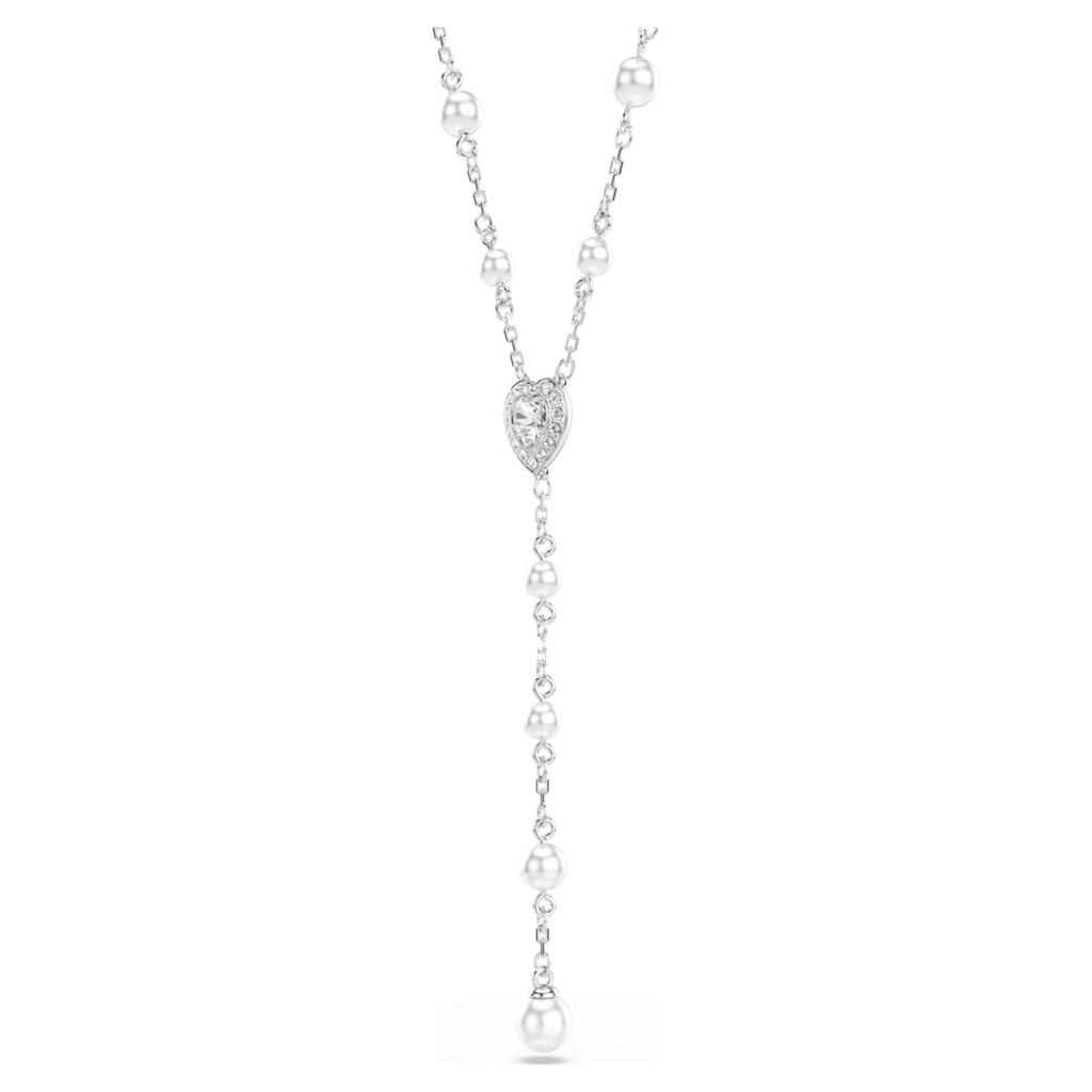 Ariana Grande x Swarovski Y necklace Mixed cuts, Crystal pearl, Heart, White, Rhodium plated
