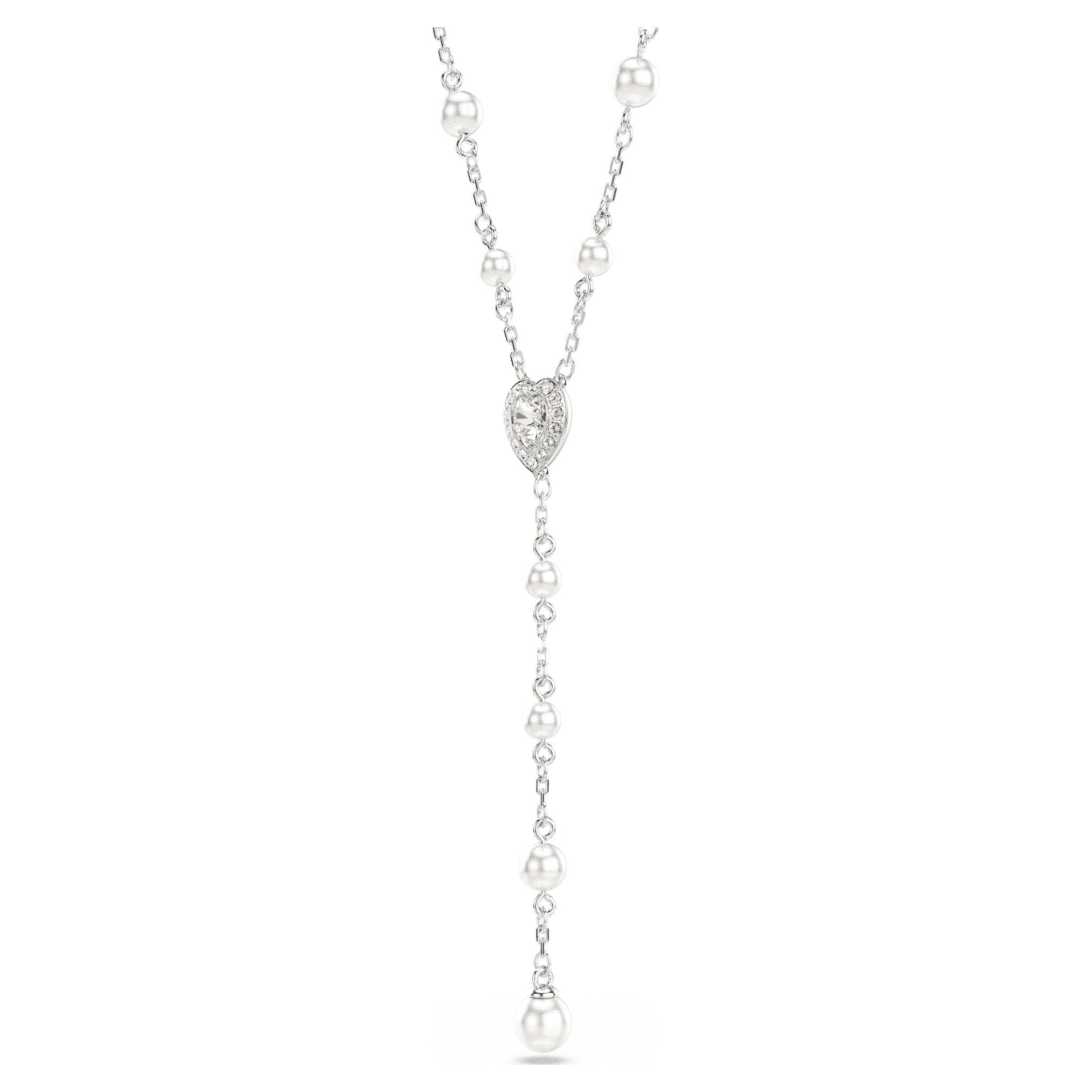 Ariana Grande x Swarovski Y necklace Mixed cuts, Crystal pearl, Heart, White, Rhodium plated