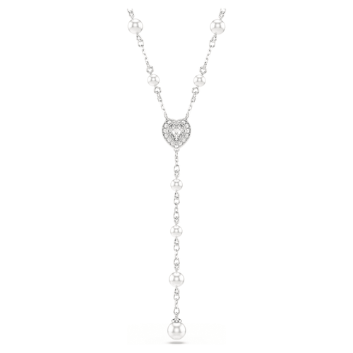 Ariana Grande x Swarovski Y necklace Mixed cuts, Crystal pearl, Heart, White, Rhodium plated