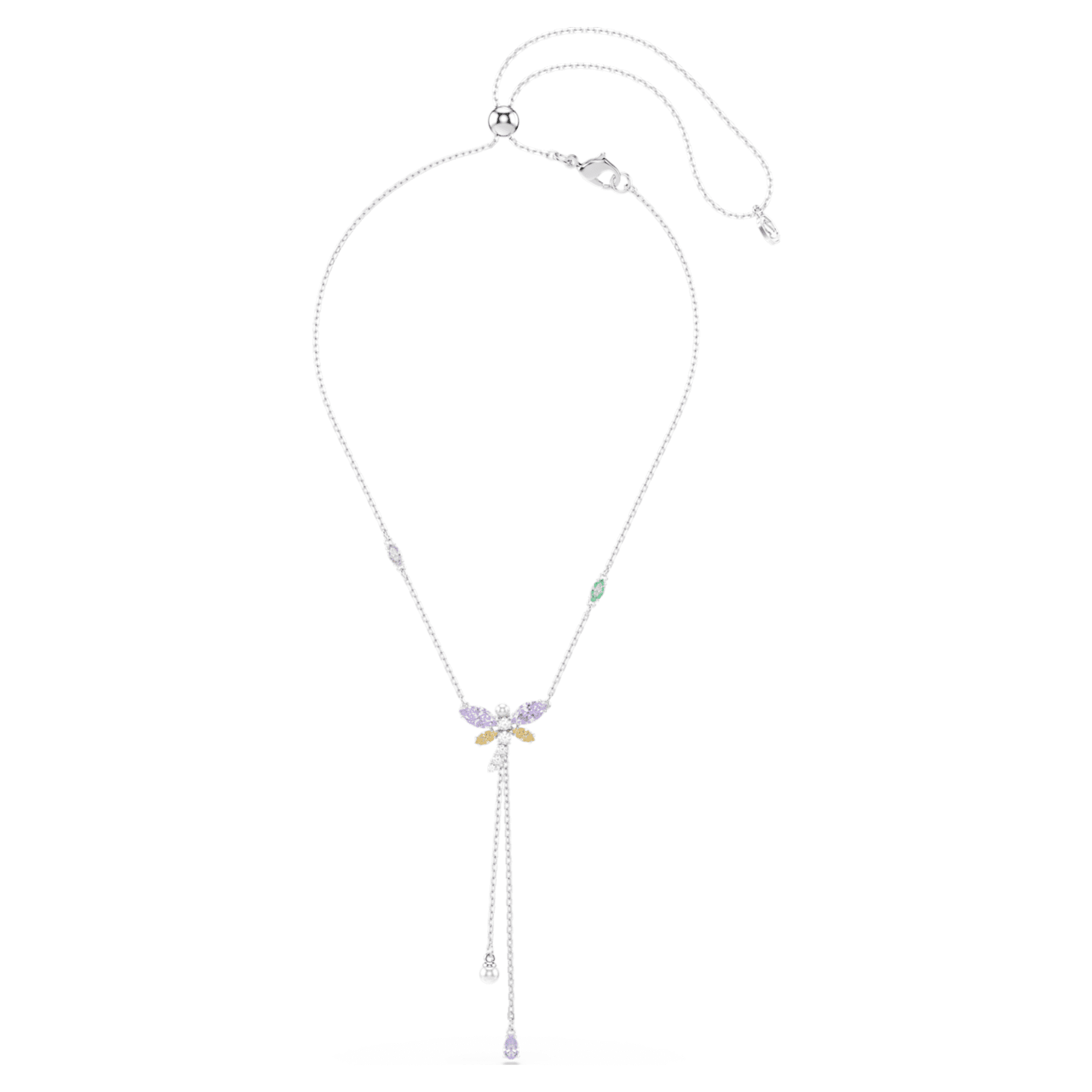 Ariana Grande x Swarovski Y necklace Mixed cuts, Dragonfly, Multicolored, Rhodium plated