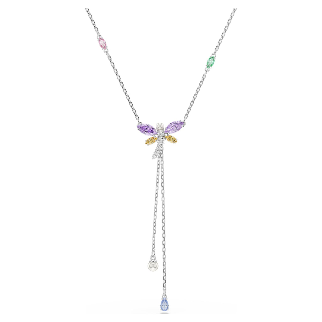 Ariana Grande x Swarovski Y necklace Mixed cuts, Dragonfly, Multicolored, Rhodium plated
