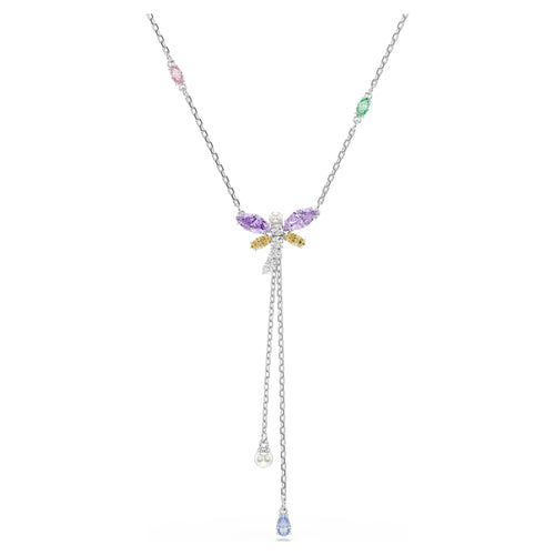 Ariana Grande x Swarovski Y necklace Mixed cuts, Dragonfly, Multicolored, Rhodium plated