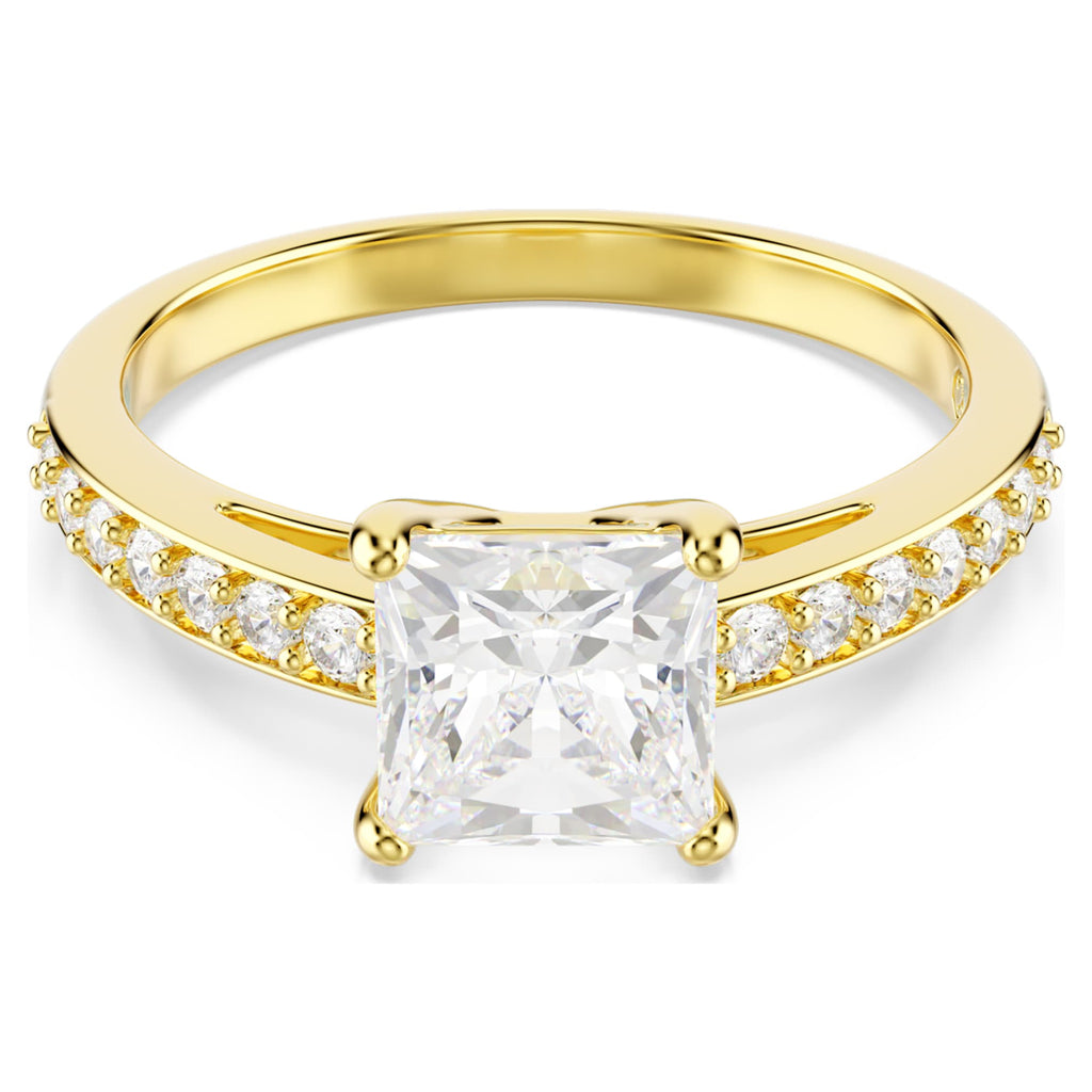 Swarovski Attract ring Square cut, Pavé, White, 18K gold finish