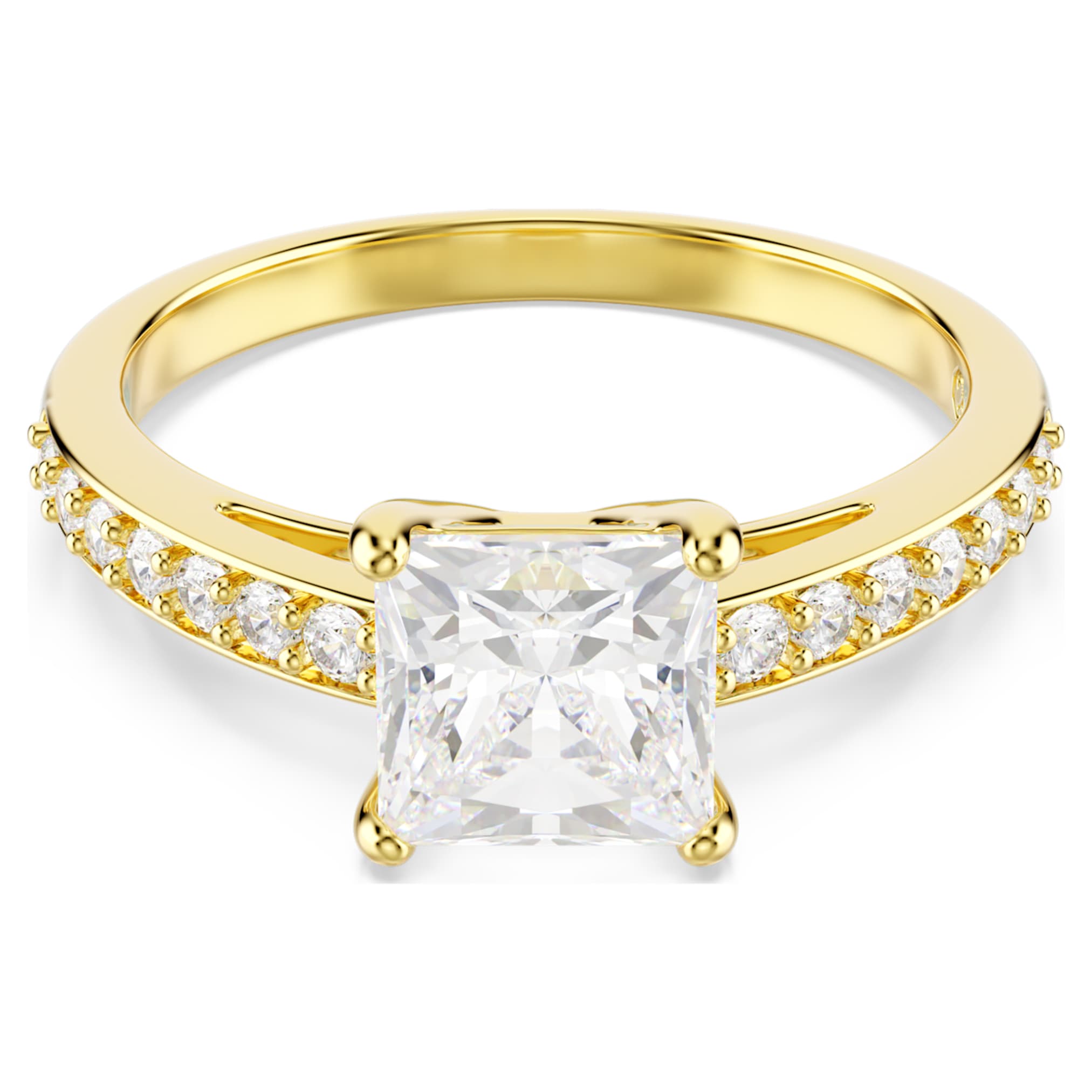 Swarovski Attract ring Square cut, Pavé, White, 18K gold finish