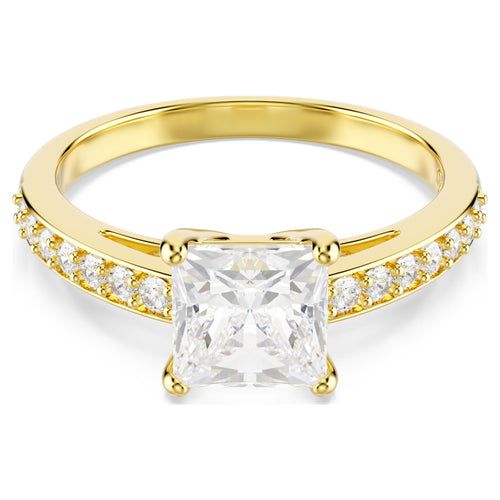 Swarovski Attract ring Square cut, Pavé, White, 18K gold finish