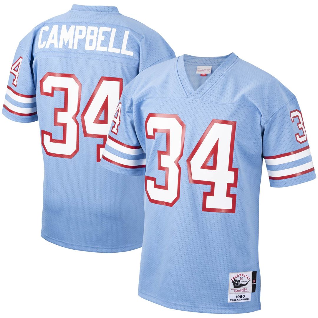 Earl Campbell Houston Oilers 1980 Mitchell & Ness Light Blue Authentic Throwback Retired Player Jersey
