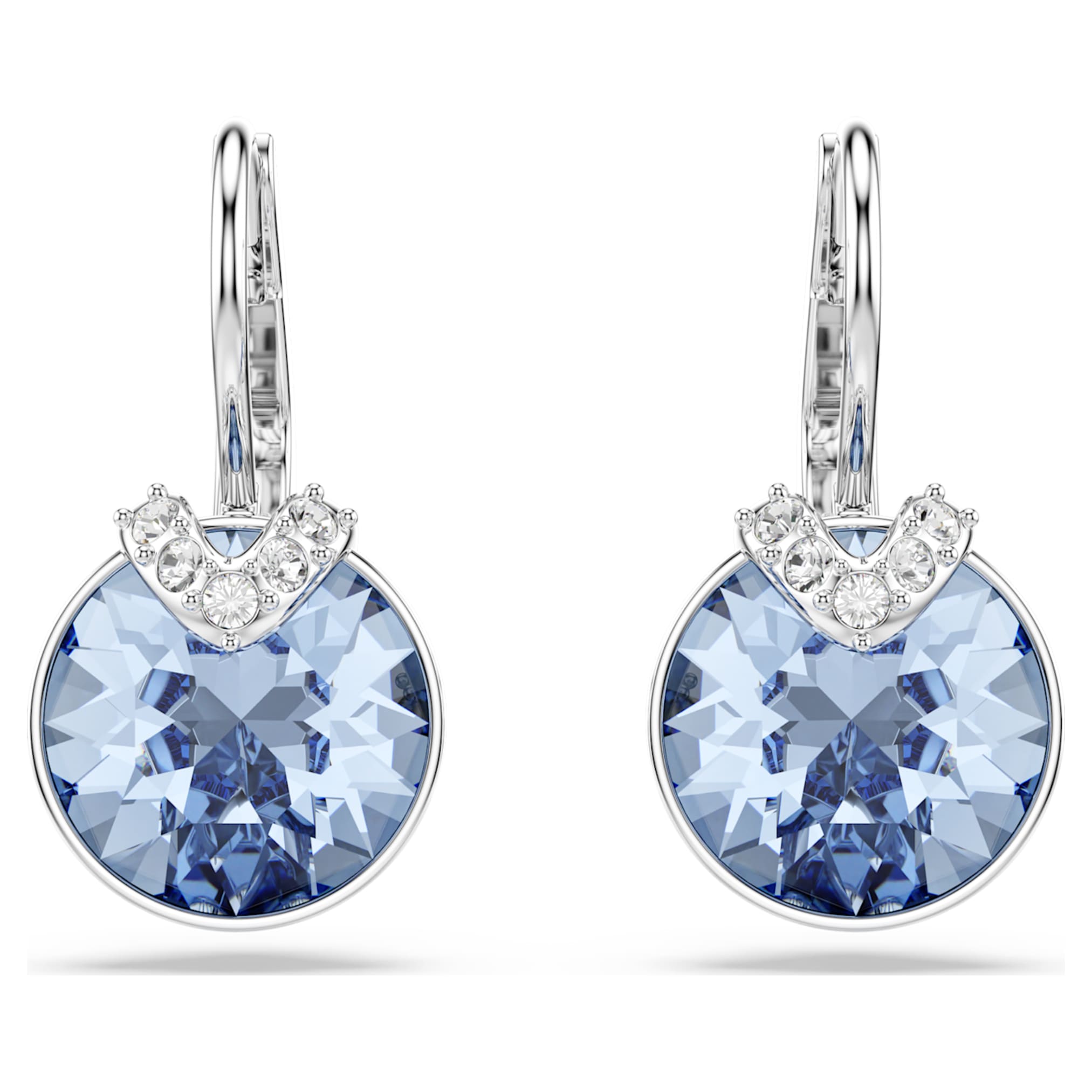 Swarovski Bella V drop earrings Round cut, Blue, Rhodium plated