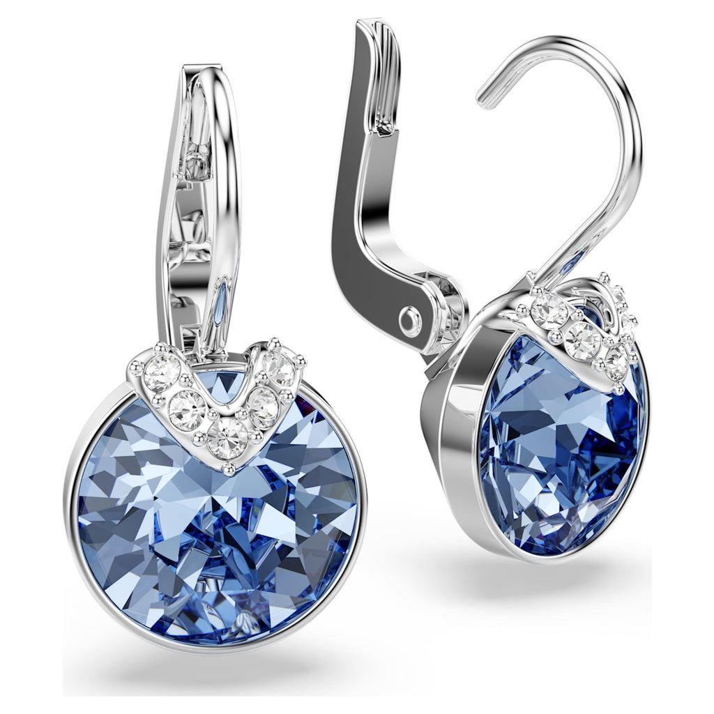 Swarovski Bella V drop earrings Round cut, Blue, Rhodium plated