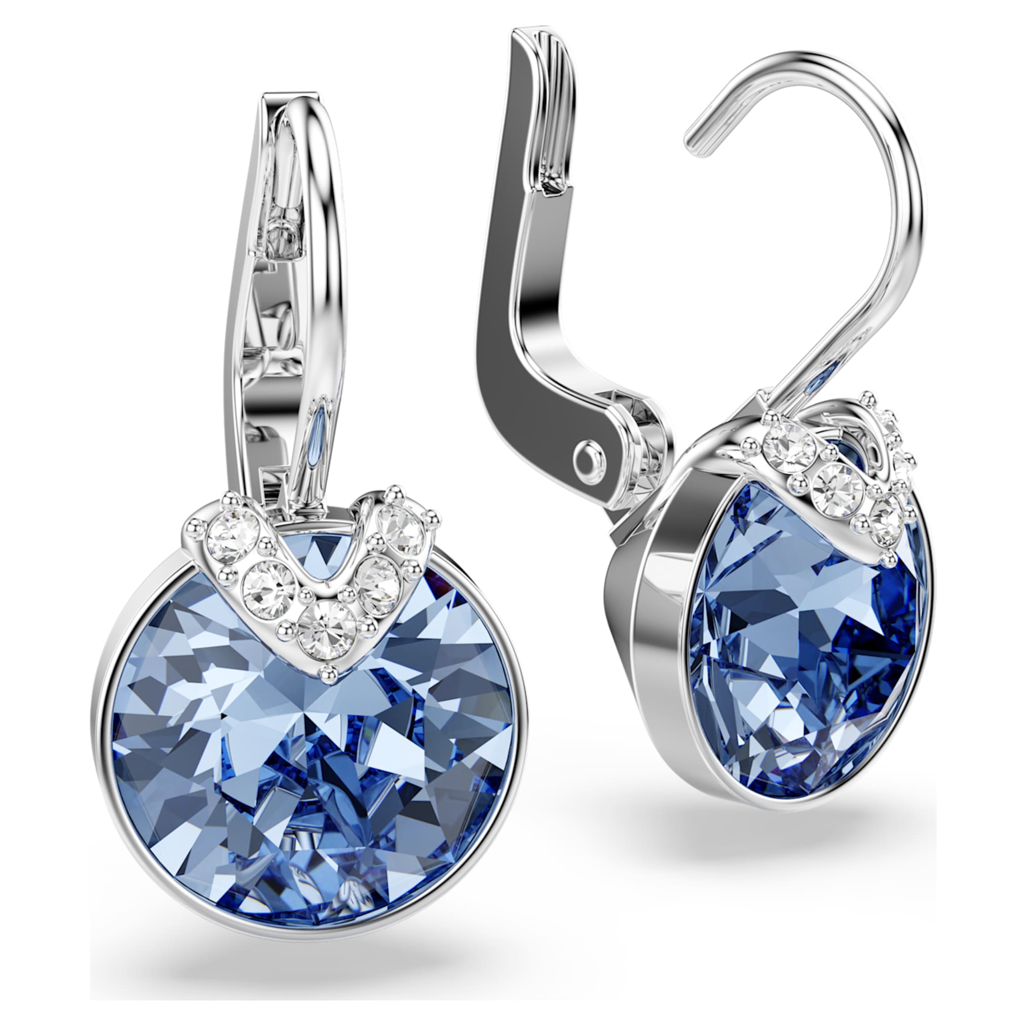 Swarovski Bella V drop earrings Round cut, Blue, Rhodium plated
