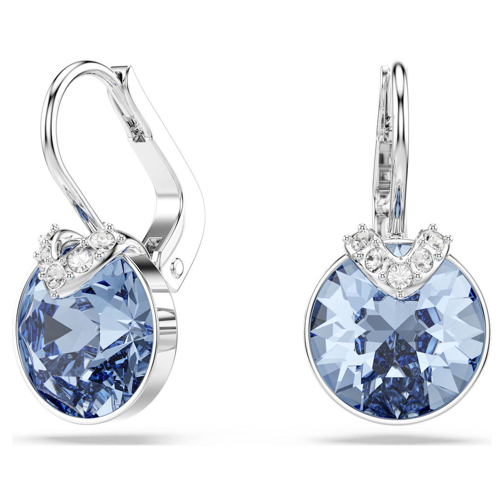 Swarovski Bella V drop earrings Round cut, Blue, Rhodium plated