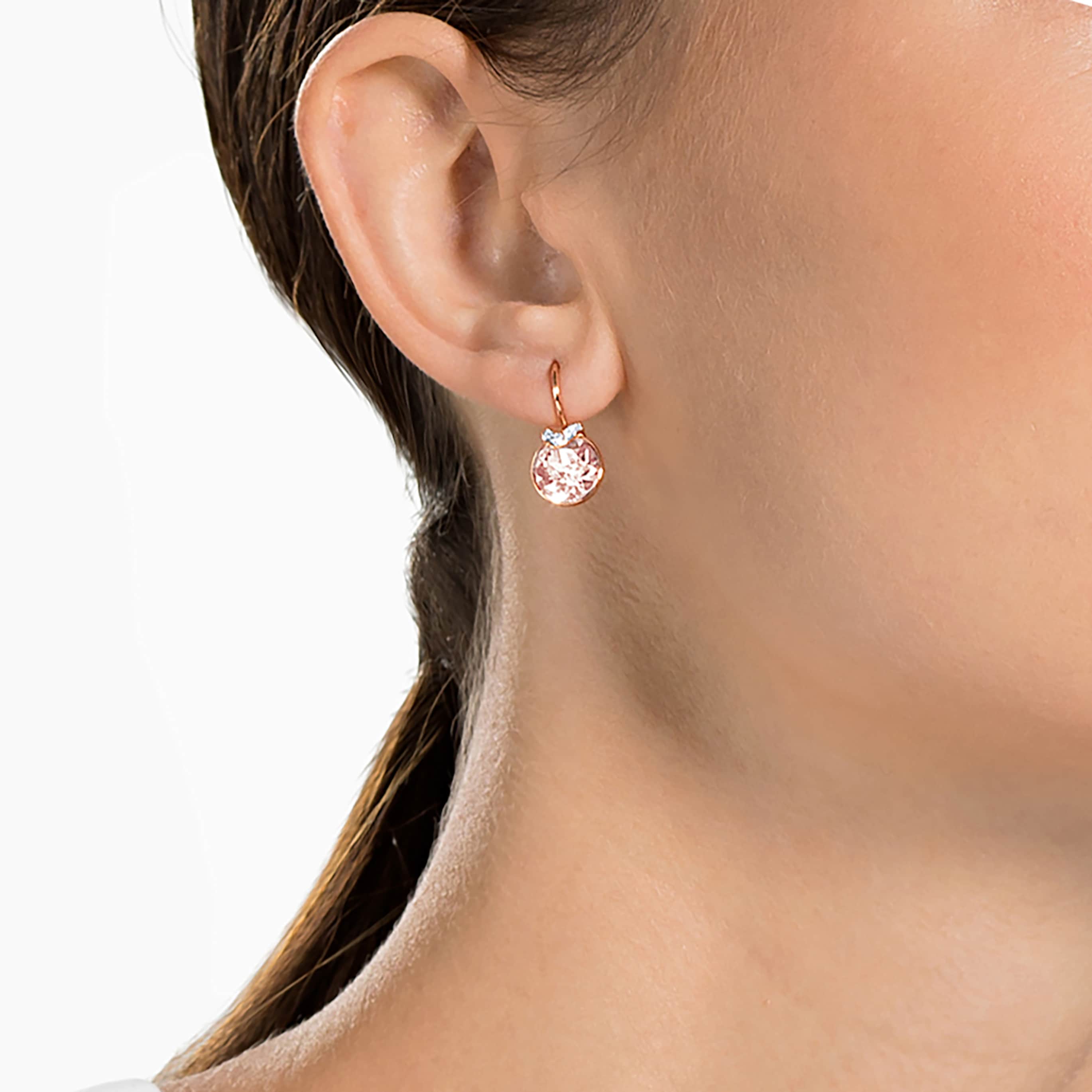 Swarovski Bella V drop earrings Round cut, Blue, Rhodium plated