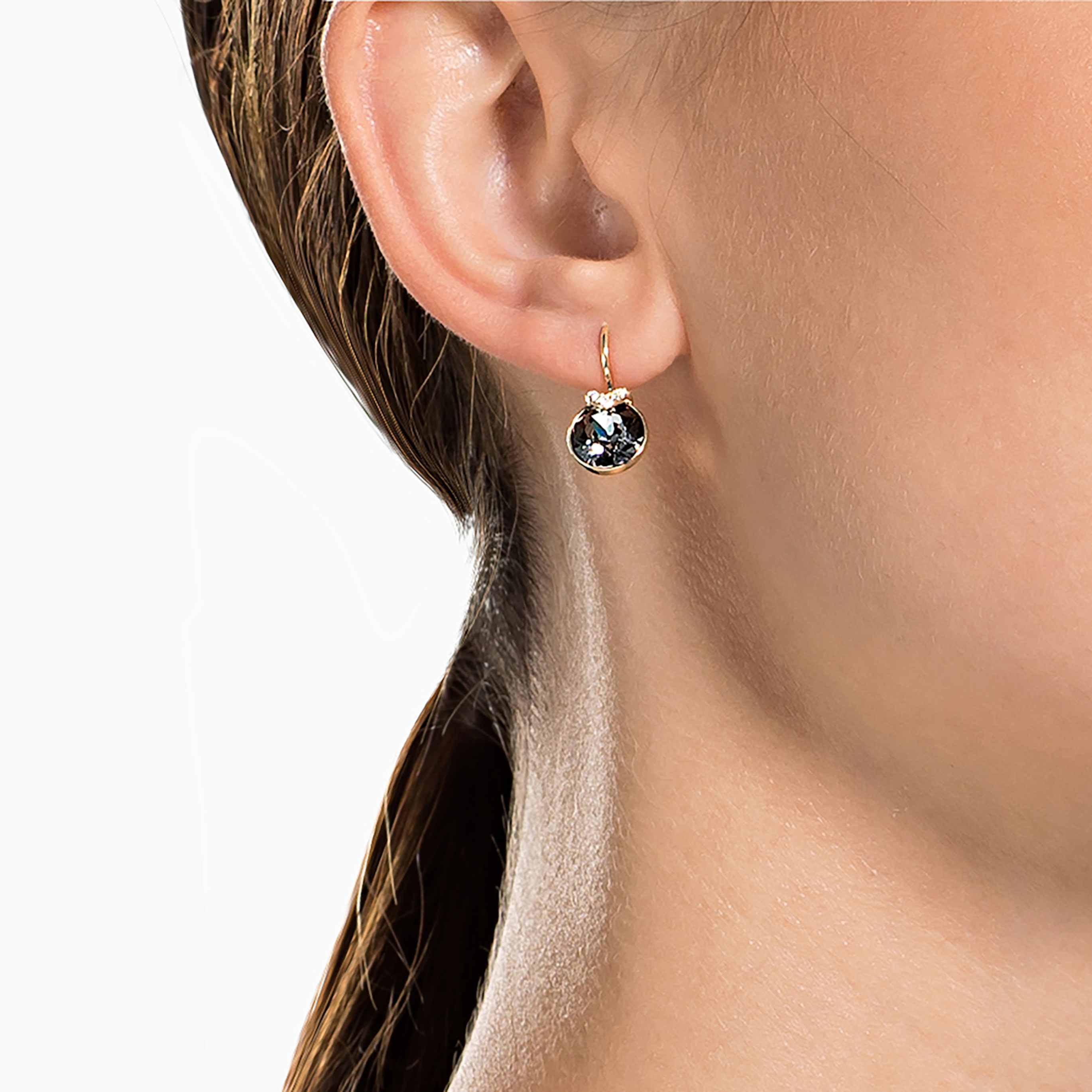 Swarovski Bella V drop earrings Round cut, Blue, Rhodium plated
