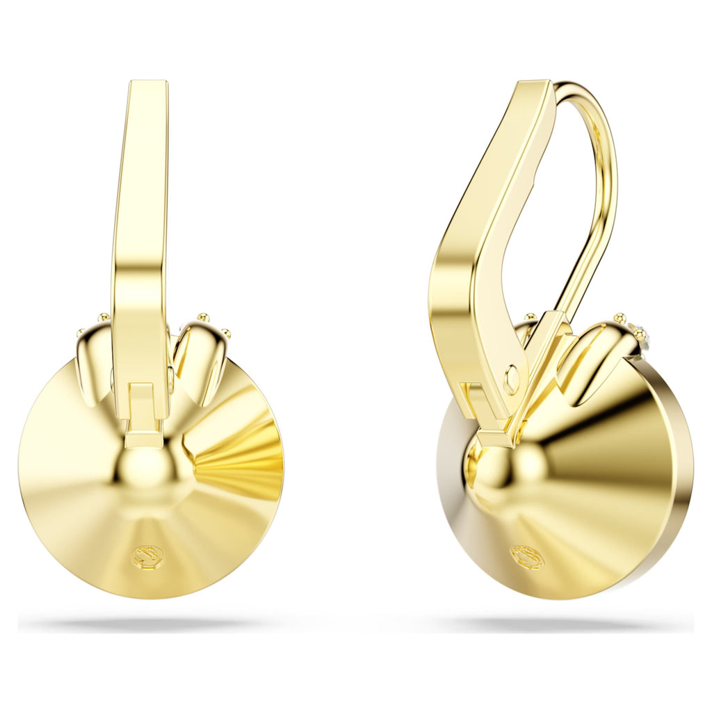 Swarovski Bella V drop earrings Round cut, Green, 18K gold finish