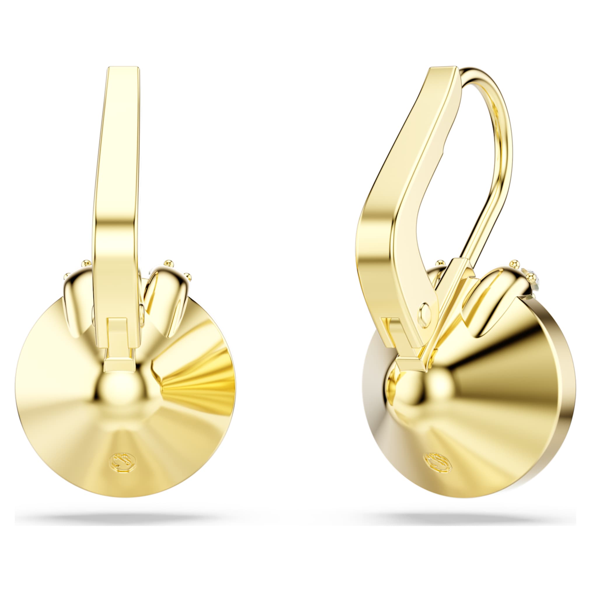 Swarovski Bella V drop earrings Round cut, Green, 18K gold finish