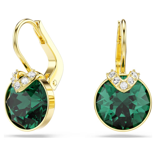 Swarovski Bella V drop earrings Round cut, Green, 18K gold finish