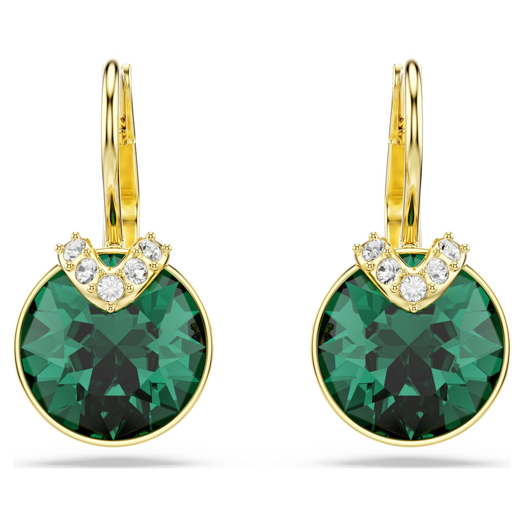 Swarovski Bella V drop earrings Round cut, Green, 18K gold finish