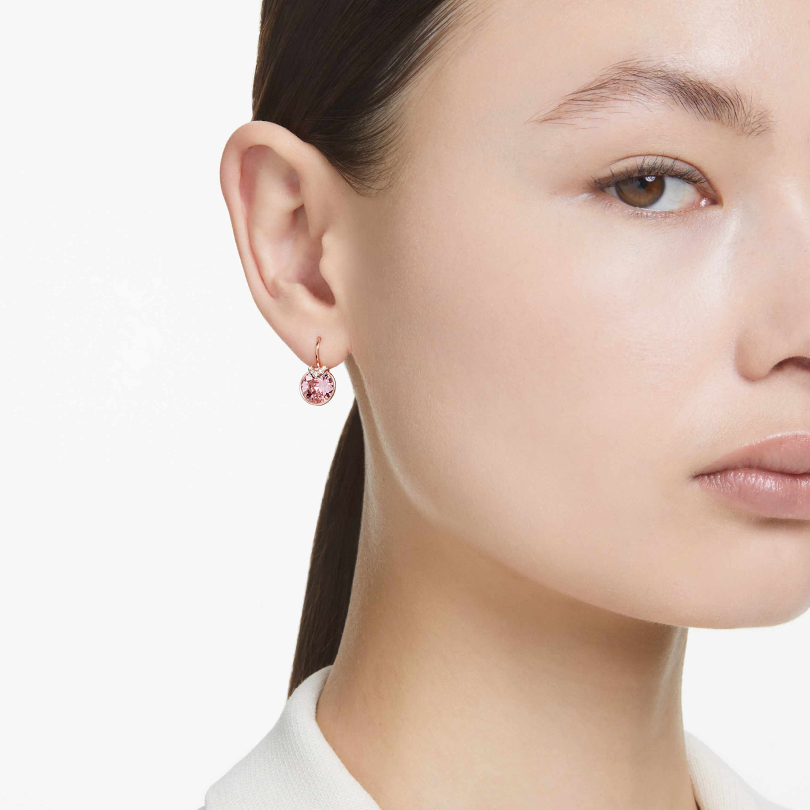 Swarovski Bella V drop earrings Round cut, Green, 18K gold finish