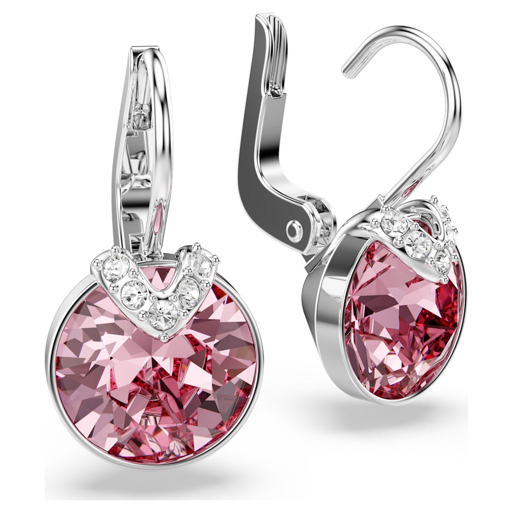 Swarovski Bella V drop earrings Round cut, Pink, Rhodium plated