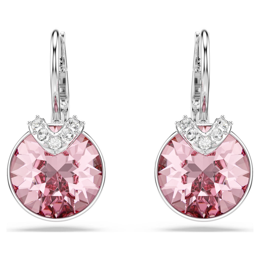 Swarovski Bella V drop earrings Round cut, Pink, Rhodium plated