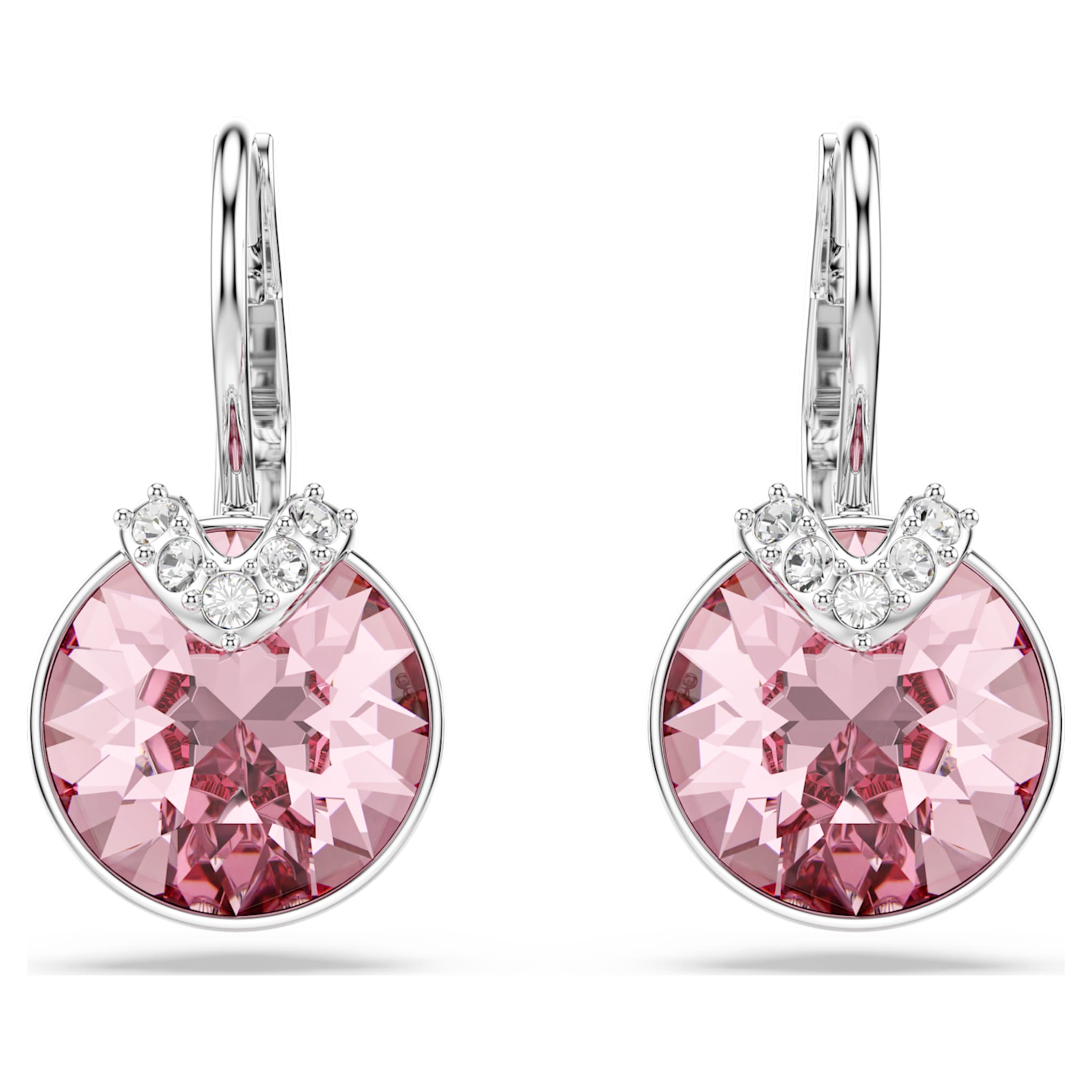 Swarovski Bella V drop earrings Round cut, Pink, Rhodium plated