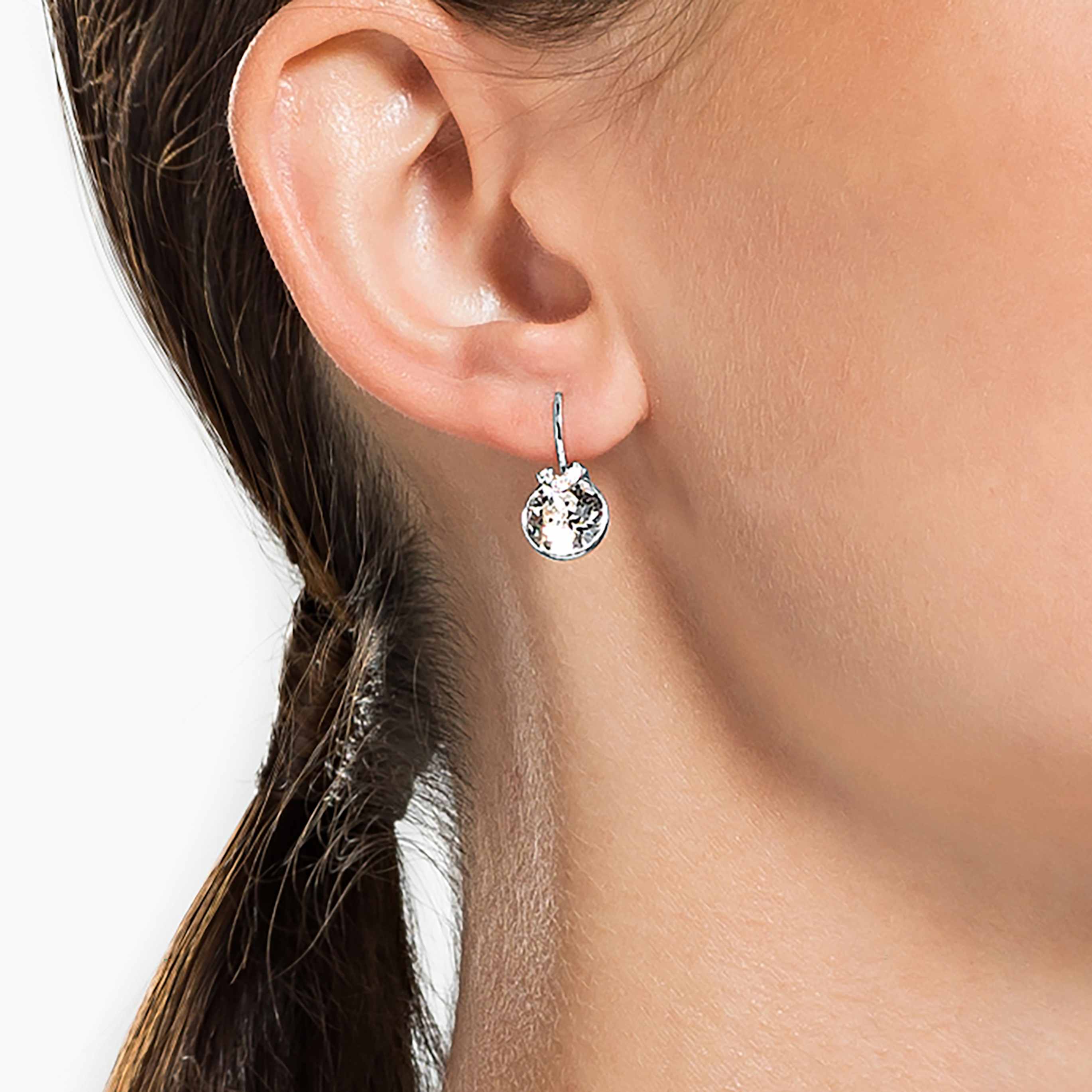 Swarovski Bella V drop earrings Round cut, Pink, Rhodium plated