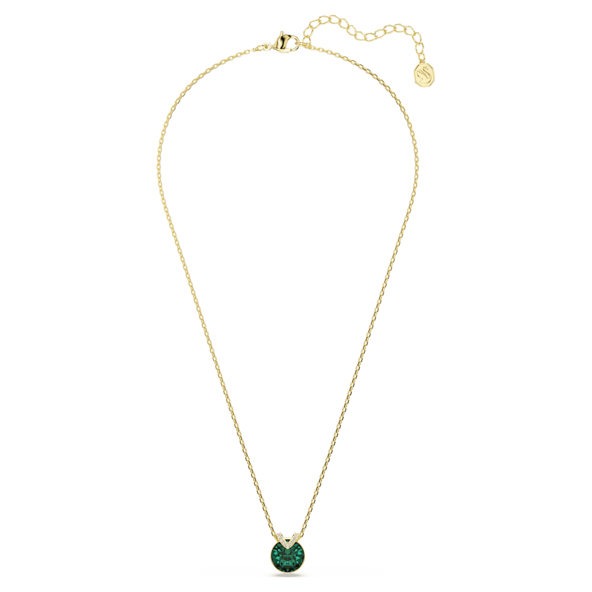 Swarovski Bella V pendant Round cut, Green, 18K gold finish