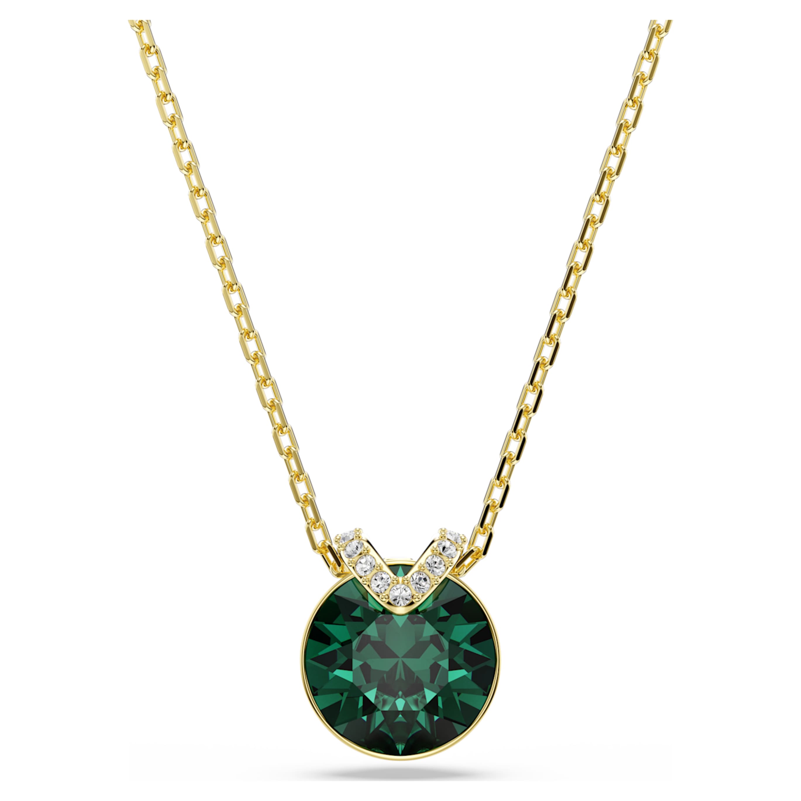 Swarovski Bella V pendant Round cut, Green, 18K gold finish