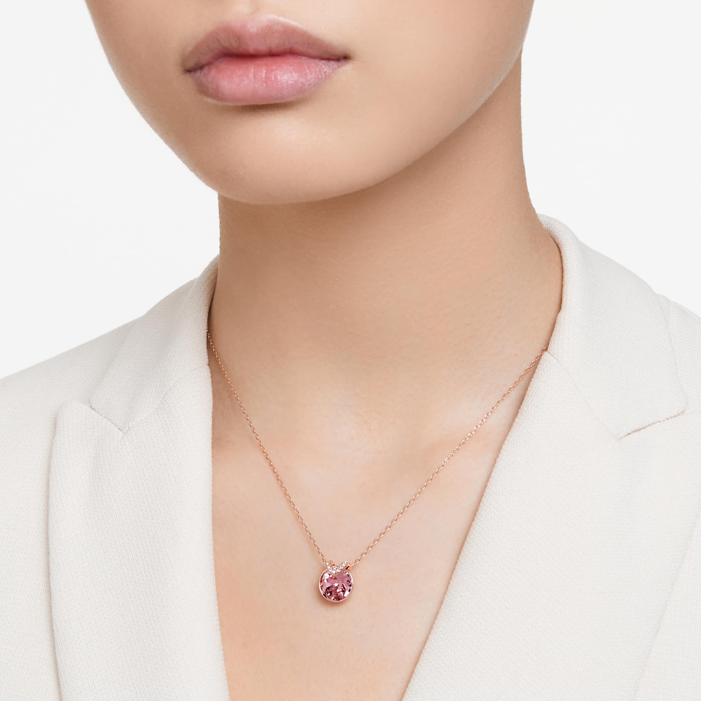 Swarovski Bella V pendant Round cut, Blue, Rhodium plated