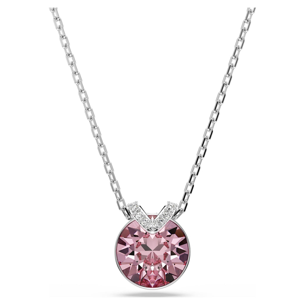 Swarovski Bella V pendant Round cut, Pink, Rhodium plated