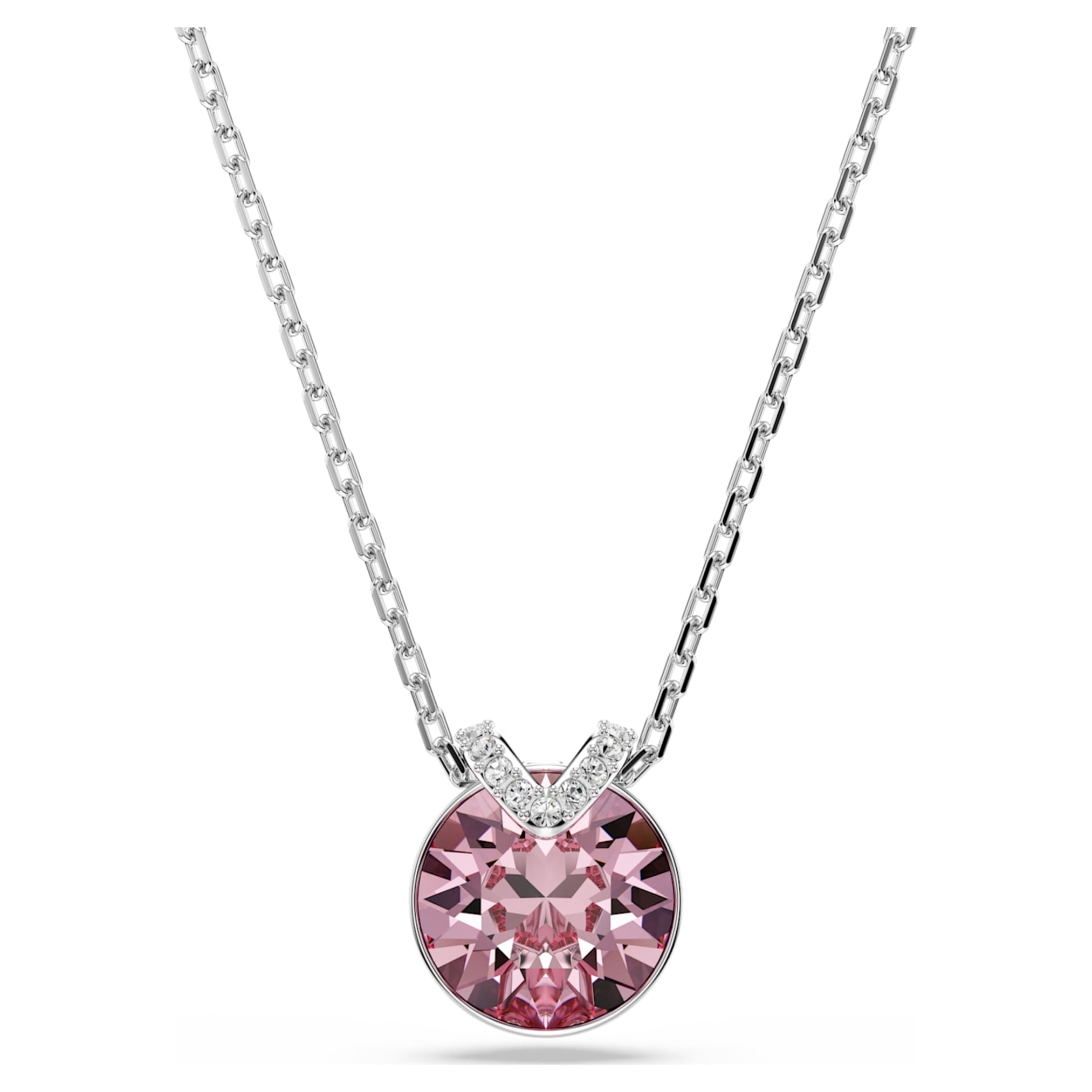 Swarovski Bella V pendant Round cut, Pink, Rhodium plated