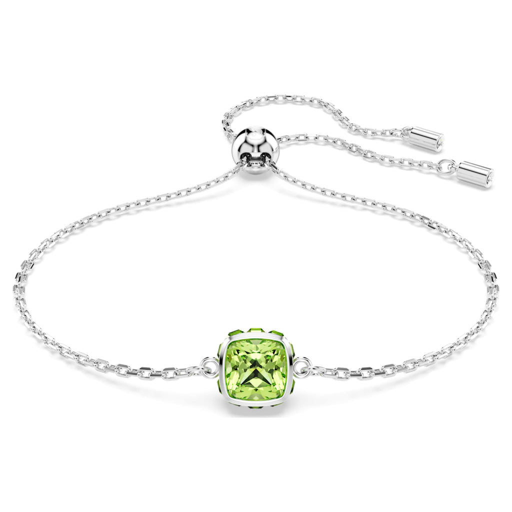 Swarovski Birthstone bracelet Square cut, August, Green, Rhodium plated