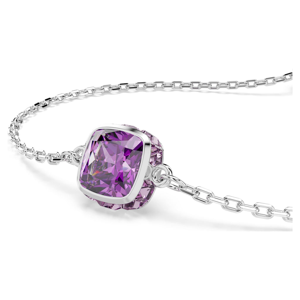 Swarovski Birthstone bracelet Square cut, February, Purple, Rhodium plated