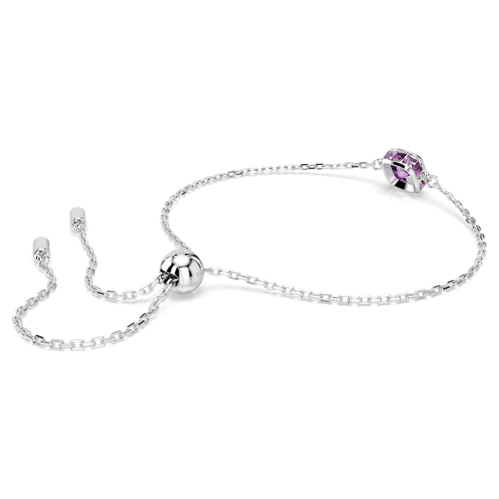 Swarovski Birthstone bracelet Square cut, February, Purple, Rhodium plated