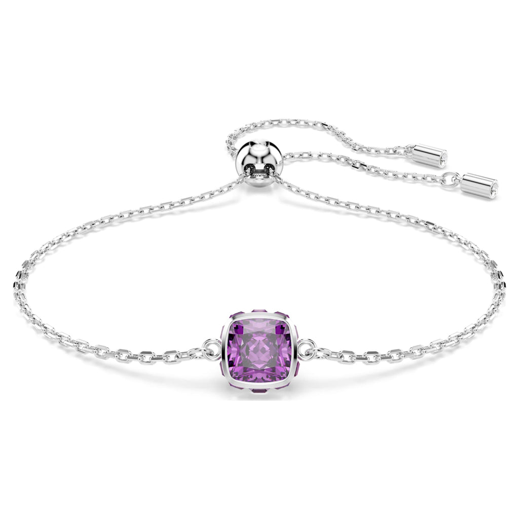 Swarovski Birthstone bracelet Square cut, February, Purple, Rhodium plated