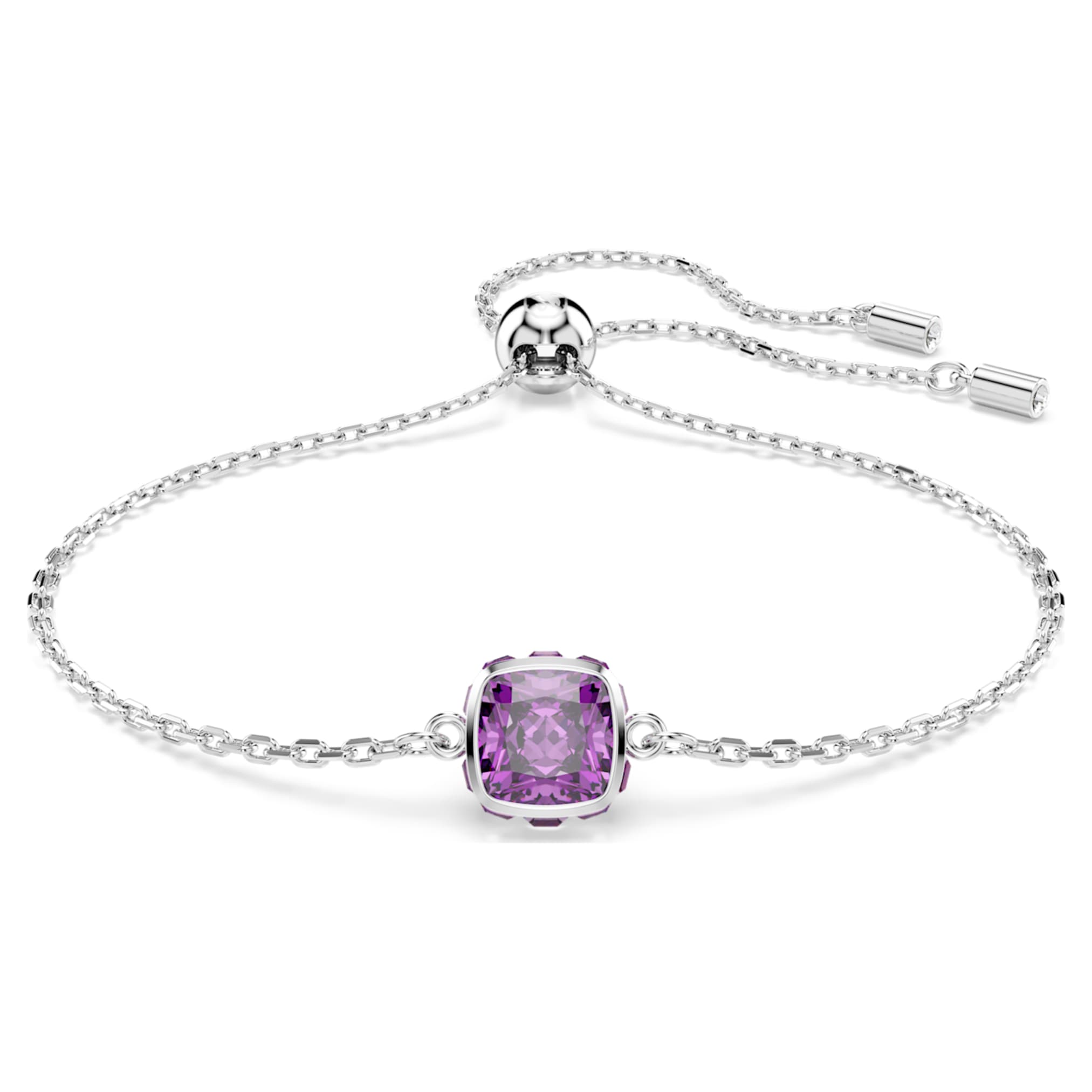 Swarovski Birthstone bracelet Square cut, February, Purple, Rhodium plated
