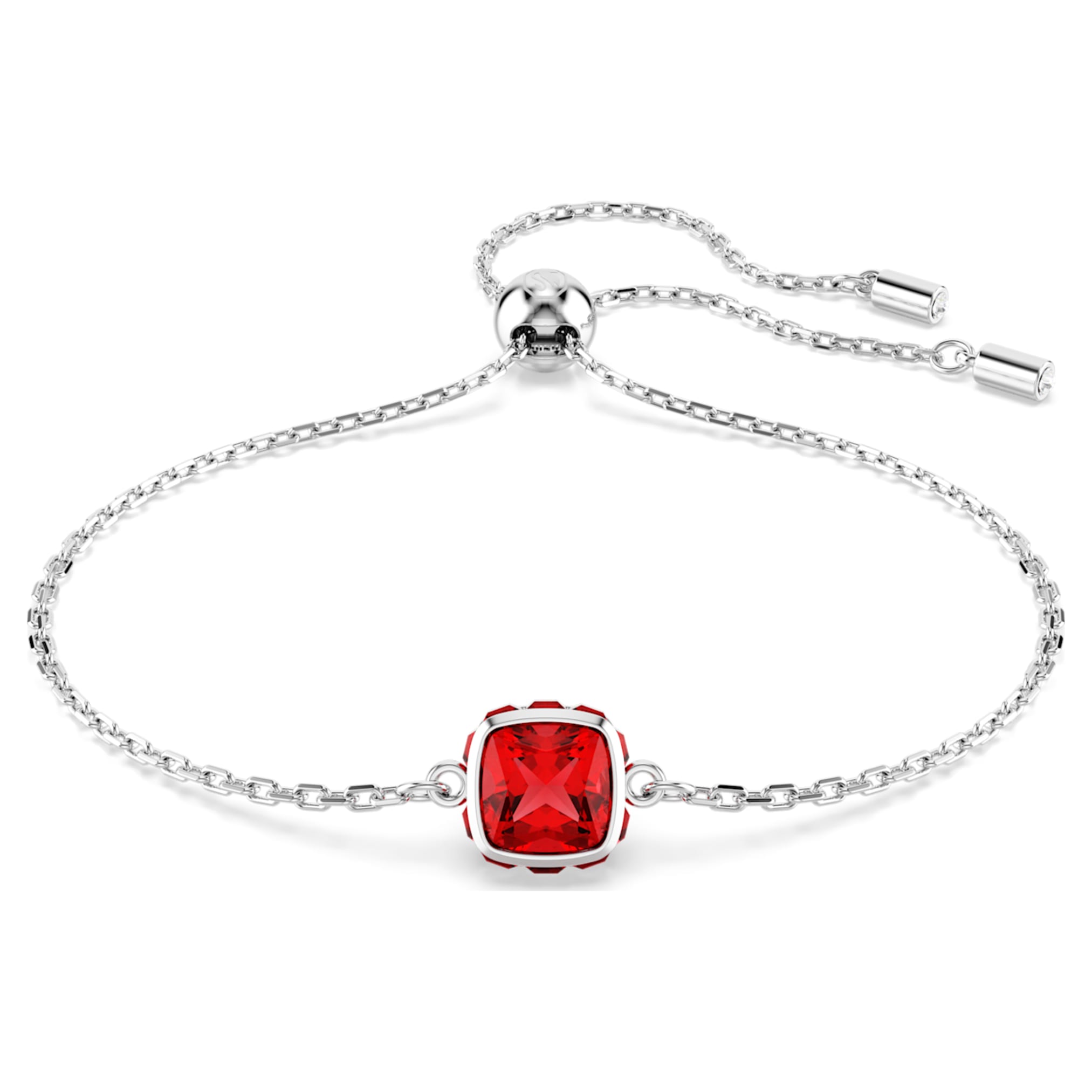 Swarovski Birthstone bracelet Square cut, July, Red, Rhodium plated